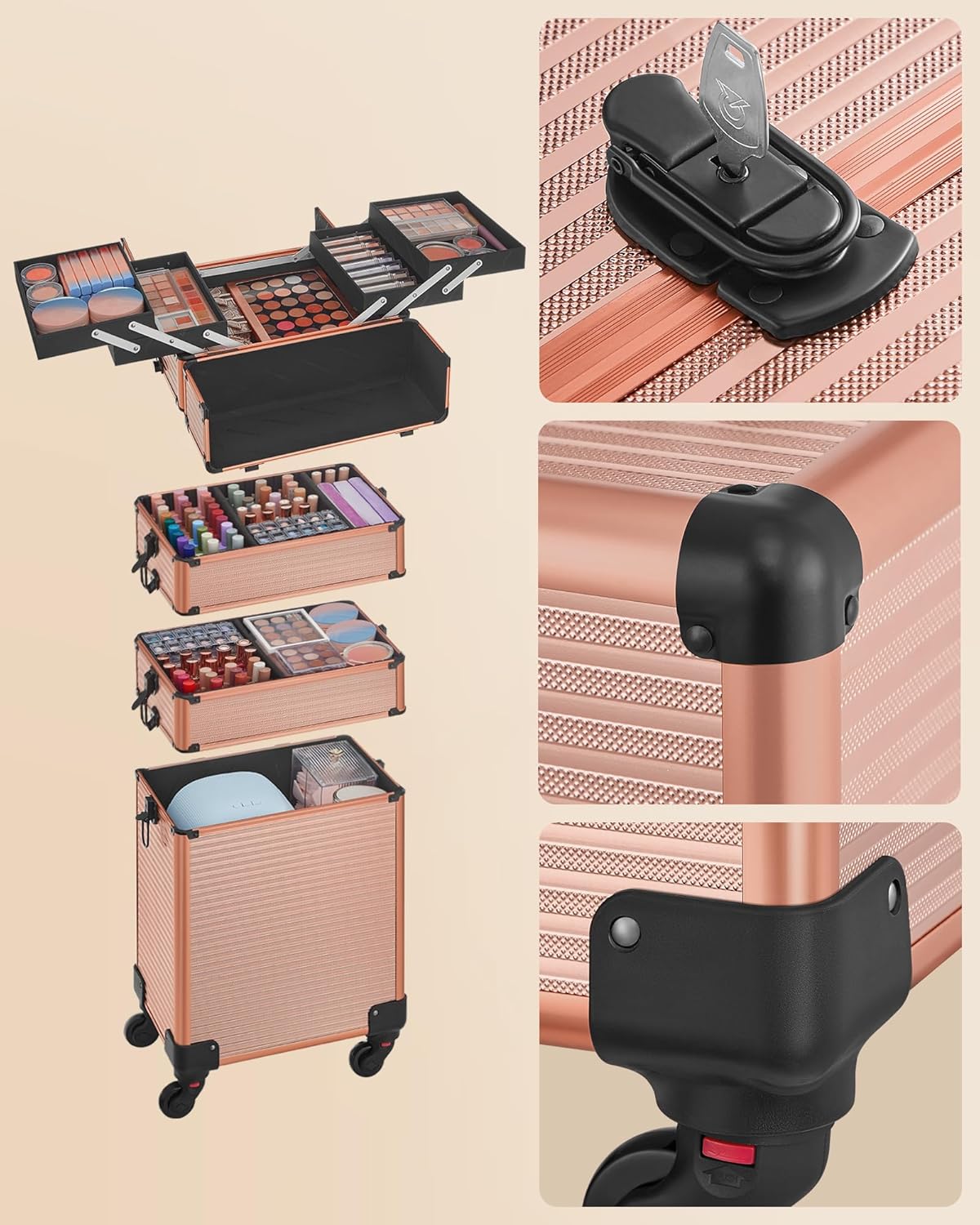 4-in-1 Kosmetik-Trolley, abschliessbar, mit Rollen, Champagnergold 4 in 1 (34 x 24 x 79,3 cm)