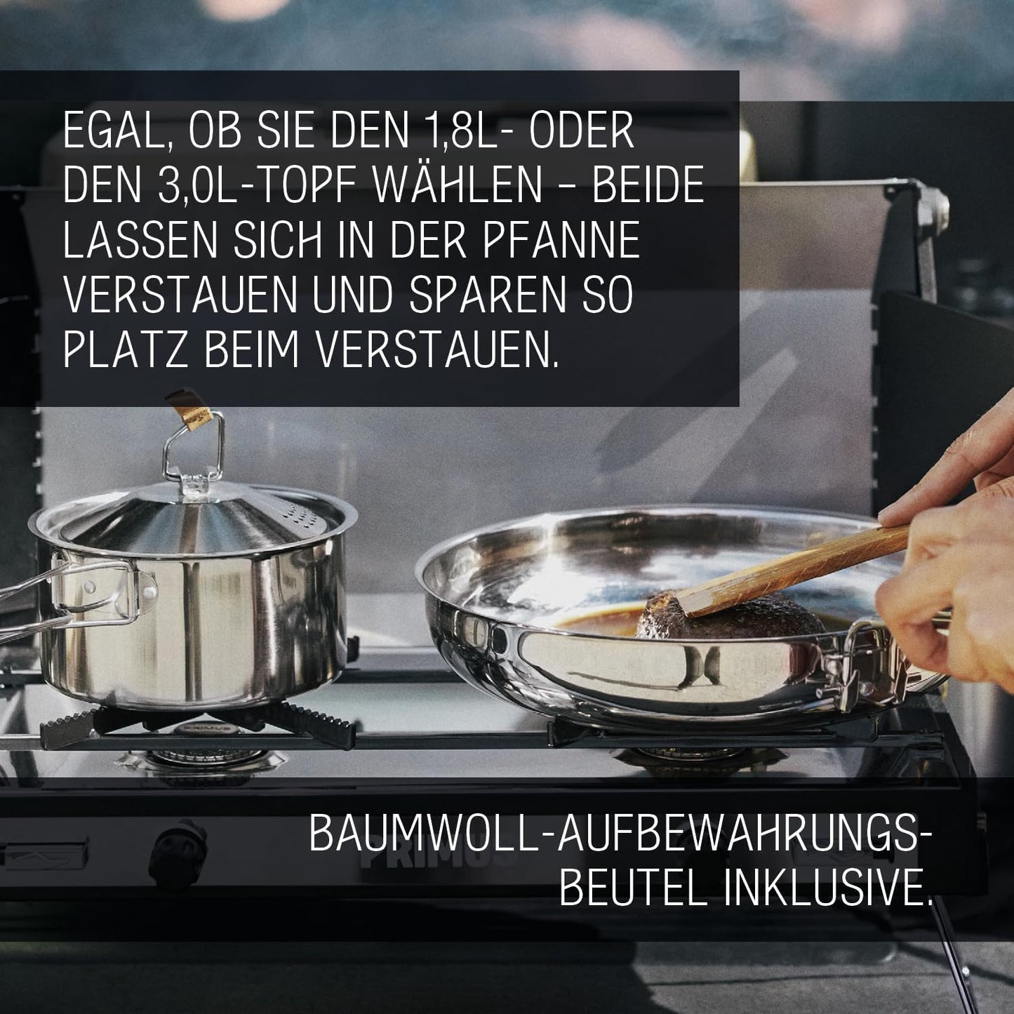 Camping-Kochset mit Topf & Pfanne, 3.0 L Topf + 21 cm Pfanne