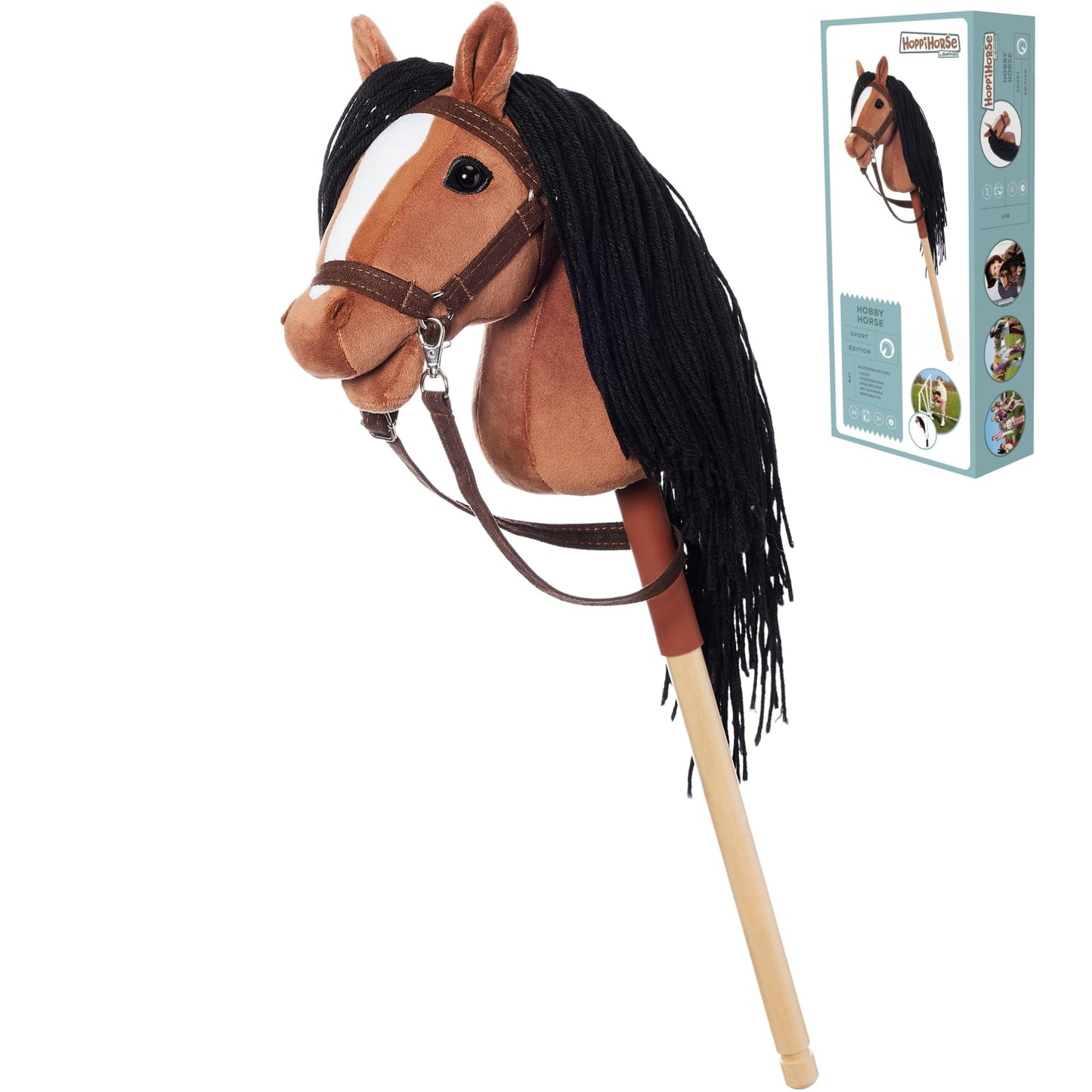 Steckenpferd mit Trense und Griff, A4 - MEDIUM Brauner