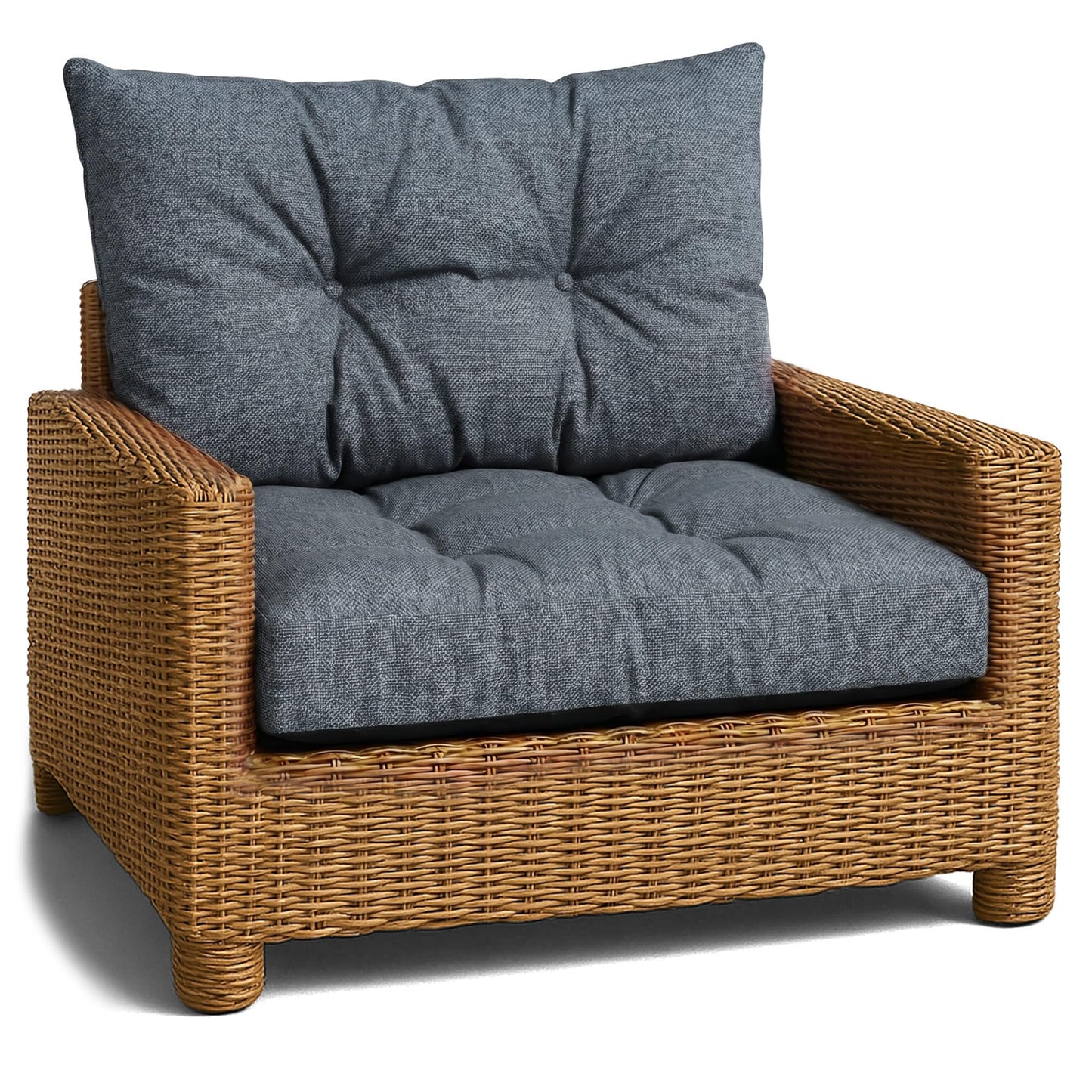 Sitz- und Rückenkissen für Gartenmöbel, Jeansfarbe Öko-leinen Set: 50x50 cm und 40x50 cm