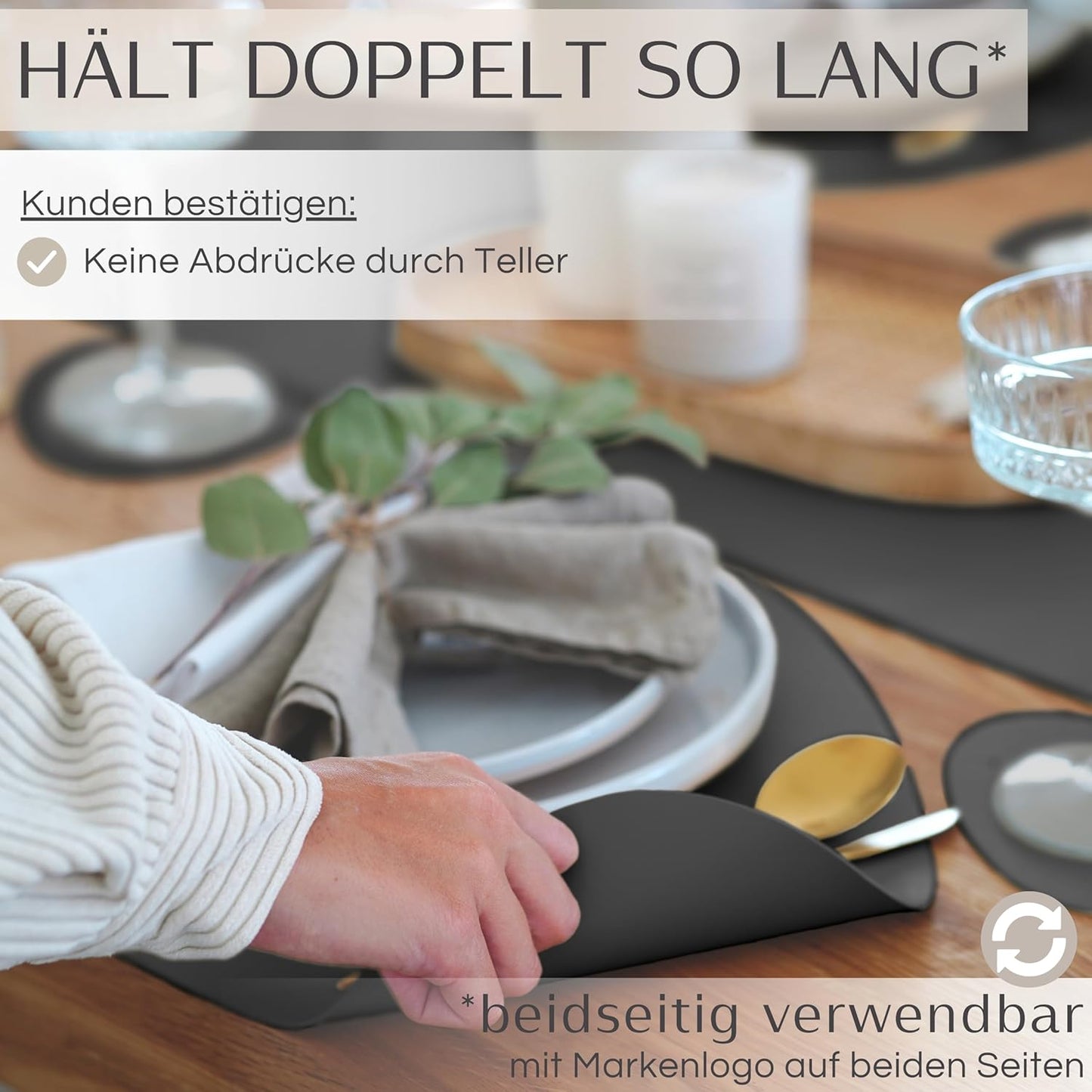 6er-Set Tischset, Dunkelgrau Oval ohne Halter