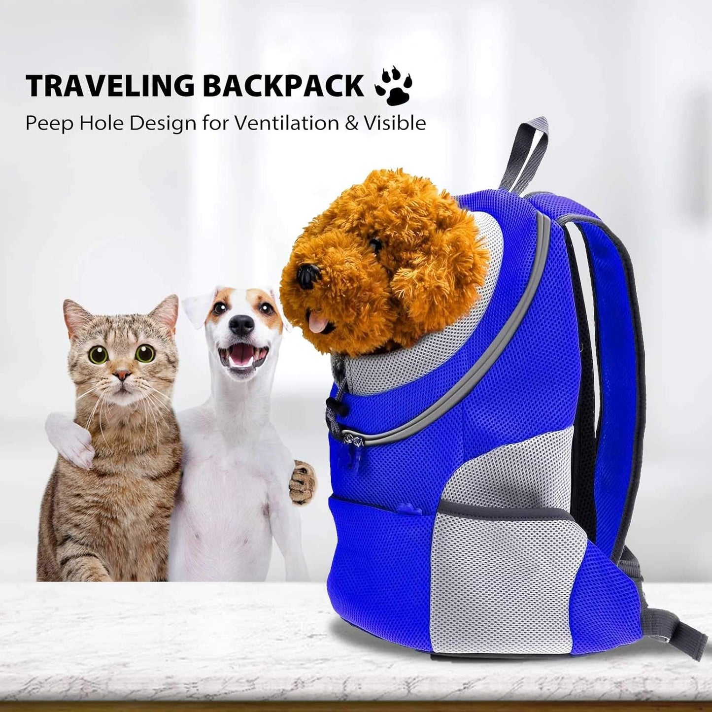 Haustier-Rucksack für Reisen, M bis zu 3 kg Blau