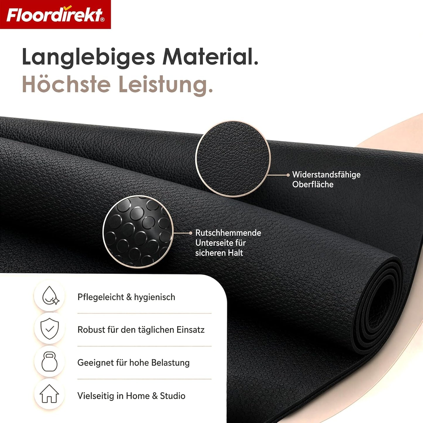 Bodenschutzmatte für Fitnessgeräte 200×90 cm, schwarz 200 × 90 cm