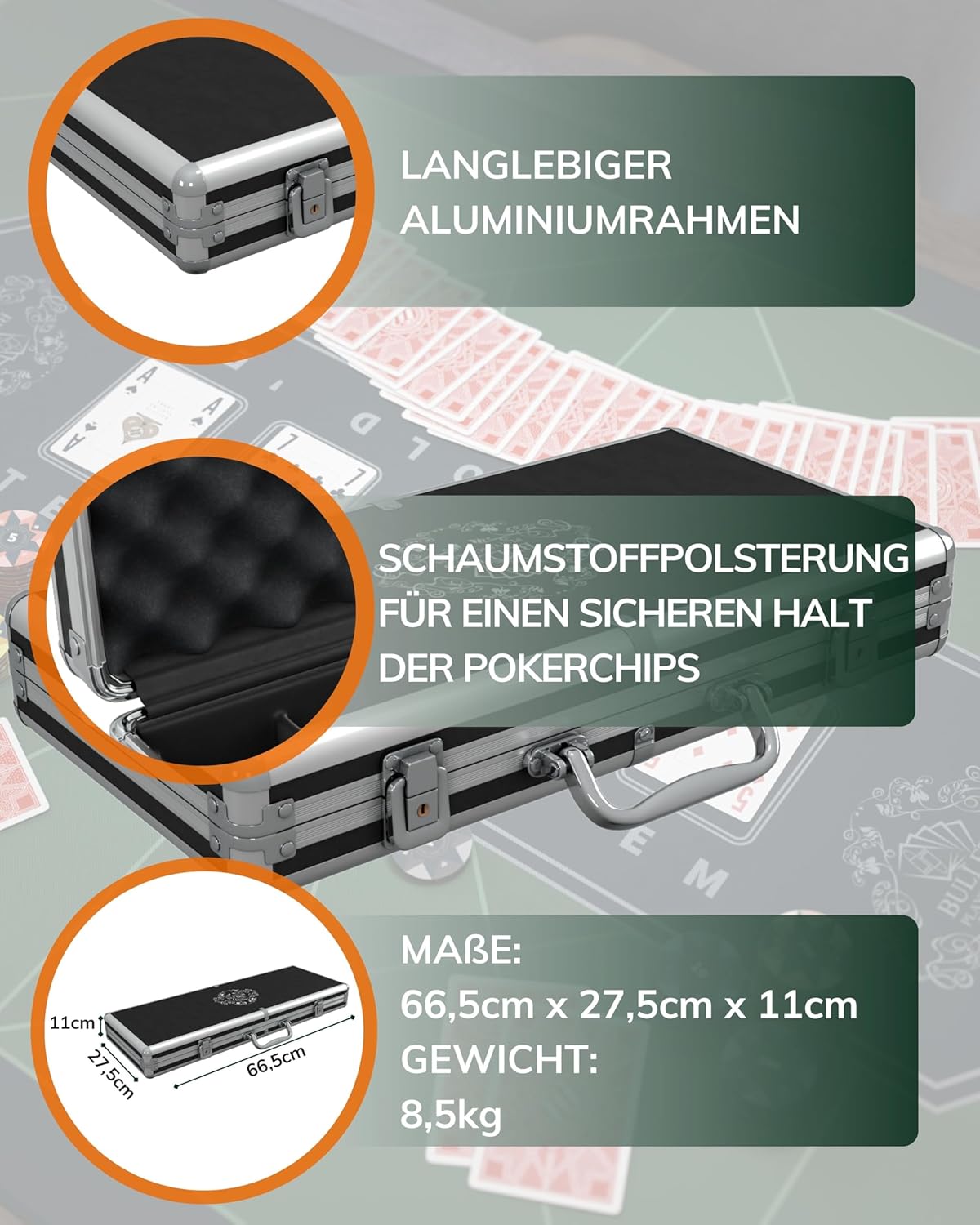 Pokerkoffer Deluxe mit 500 Chips & Zubehör, 500 Chips