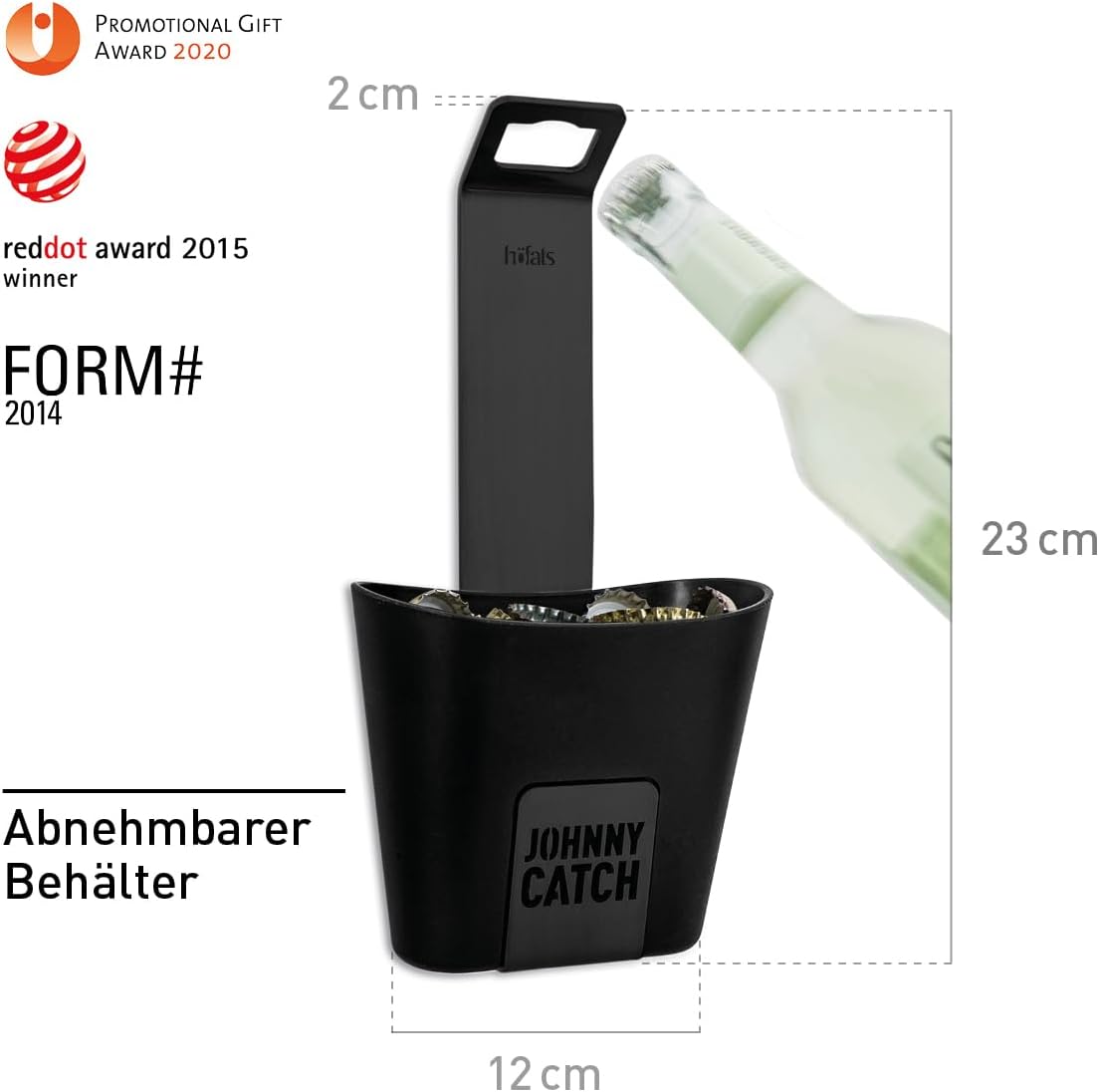 Wandflaschenöffner mit Auffangbehälter, Schwarz