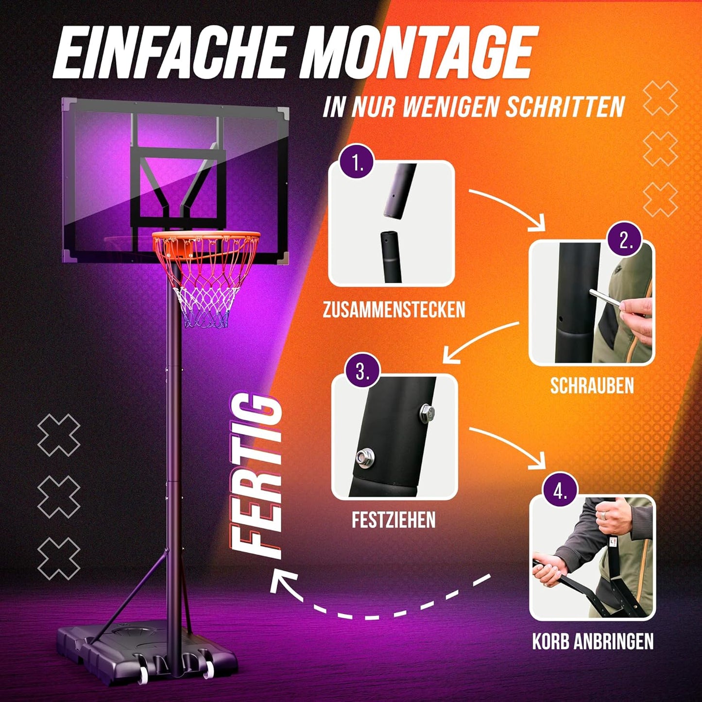 Höhenverstellbarer Outdoor-Basketballkorb mit Ständer