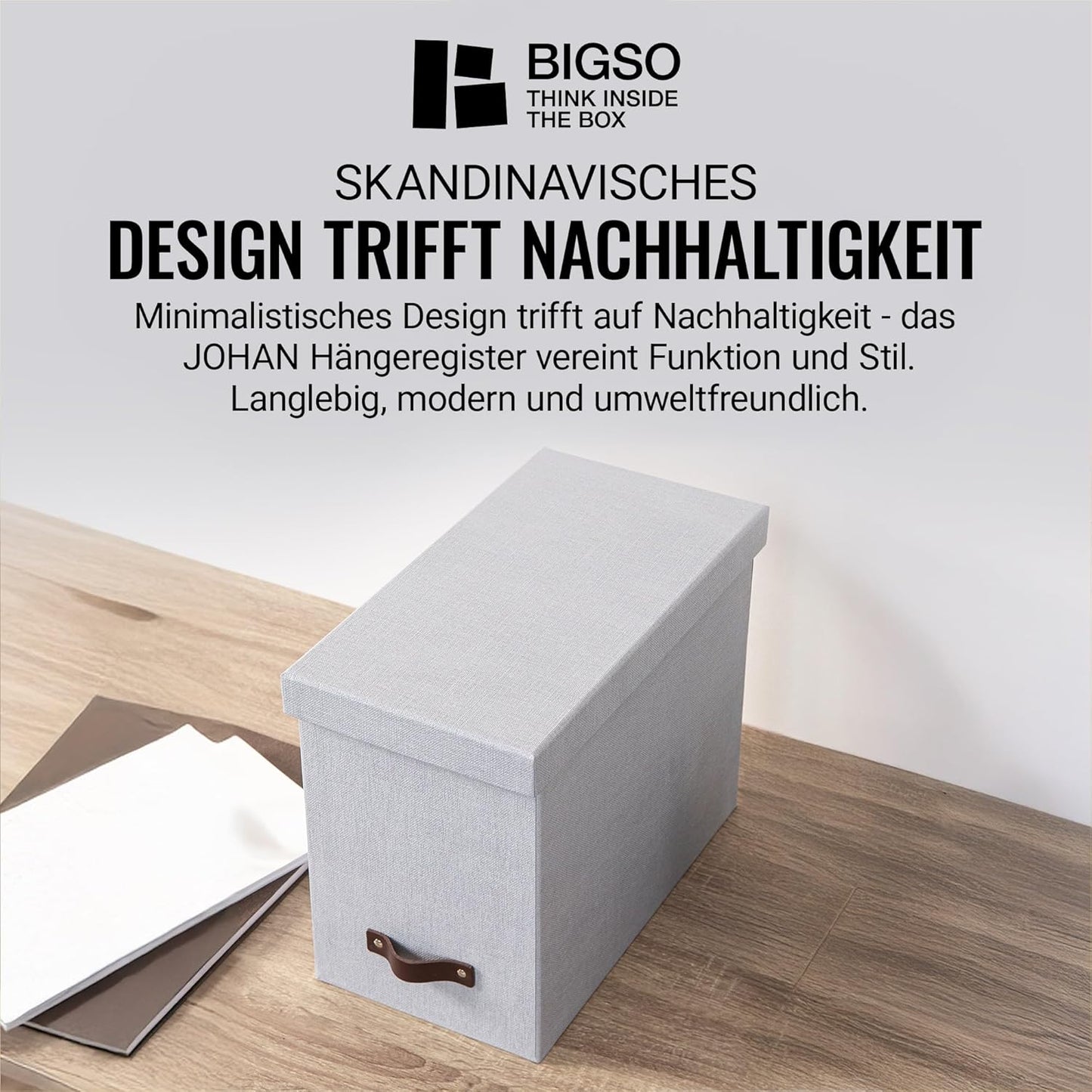 Hängeregisterbox für A4-Dokumente mit Deckel, Hellgrau Pappe