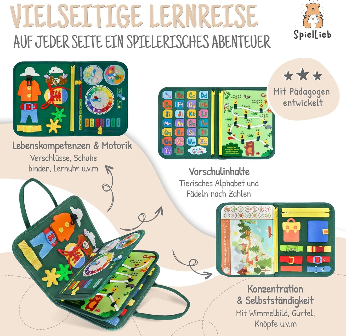 Montessori Busy Board ab 3 Jahren - Activity Spielzeug, grün