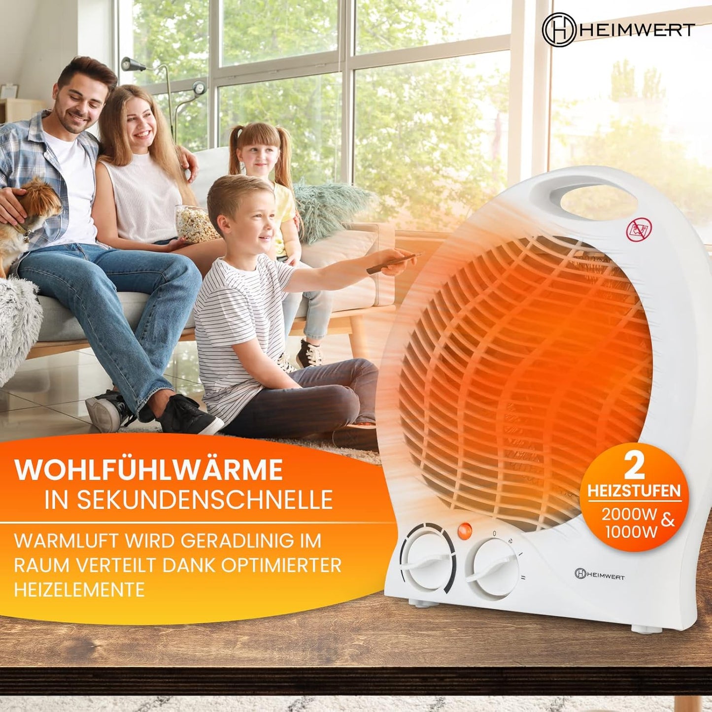 Energiesparender Heizlüfter mit Thermostat, Weiss