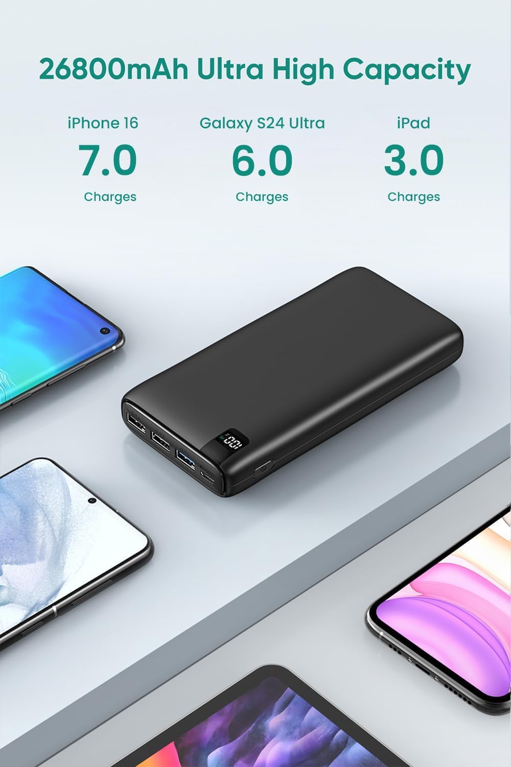 Powerbank B02P mit Power Delivery und 4 Ports, Schwarz
