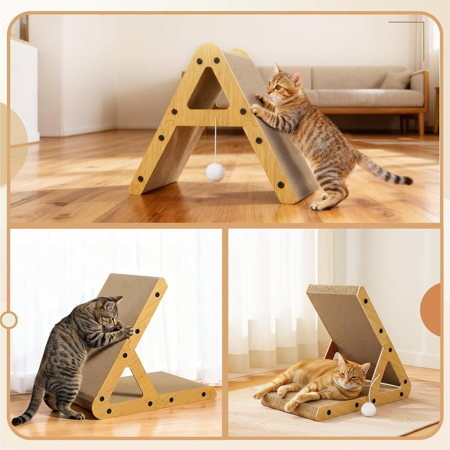 Kratzbrett für Katzen, A-Form, 44 x 39 x 29.5 cm (4 cm Dicke)