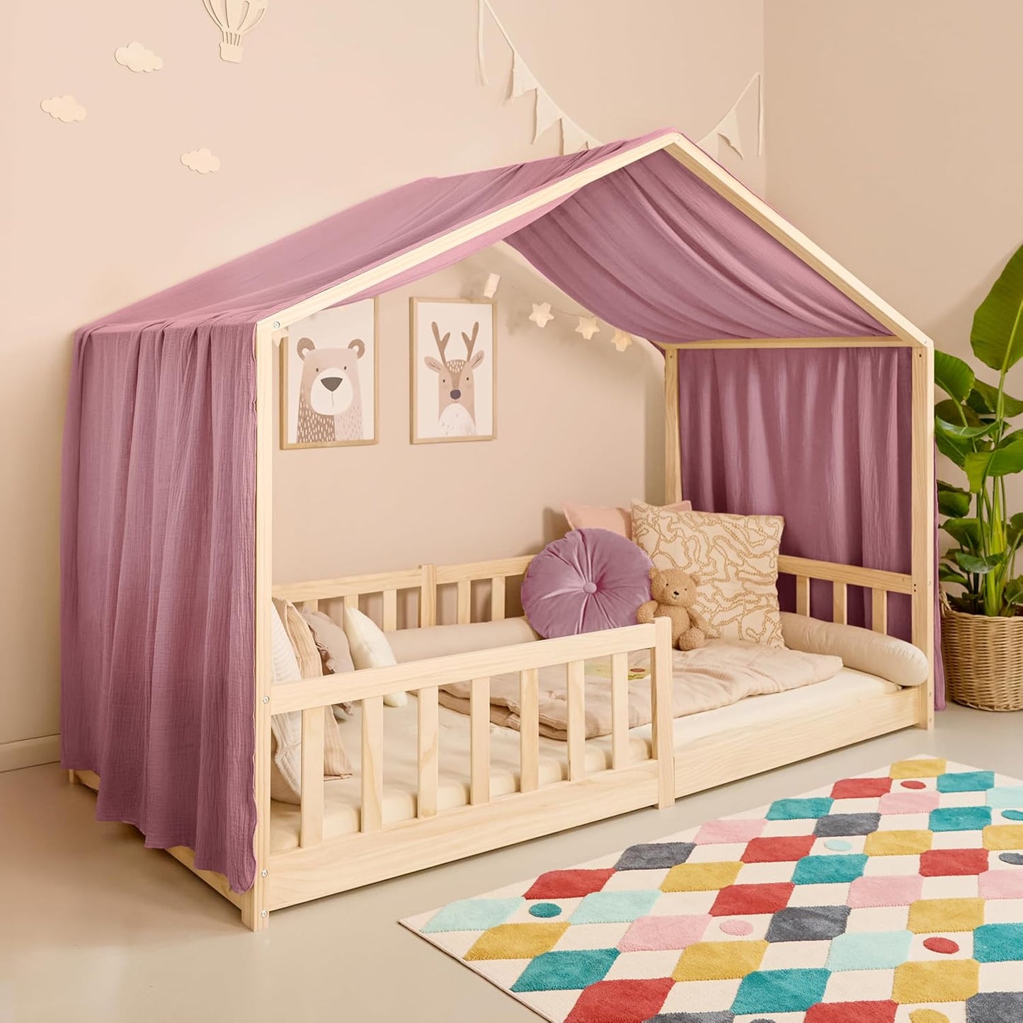 Hausbett Himmel aus Musselin, Puderrosa H360 x B135 cm (1er Pack)