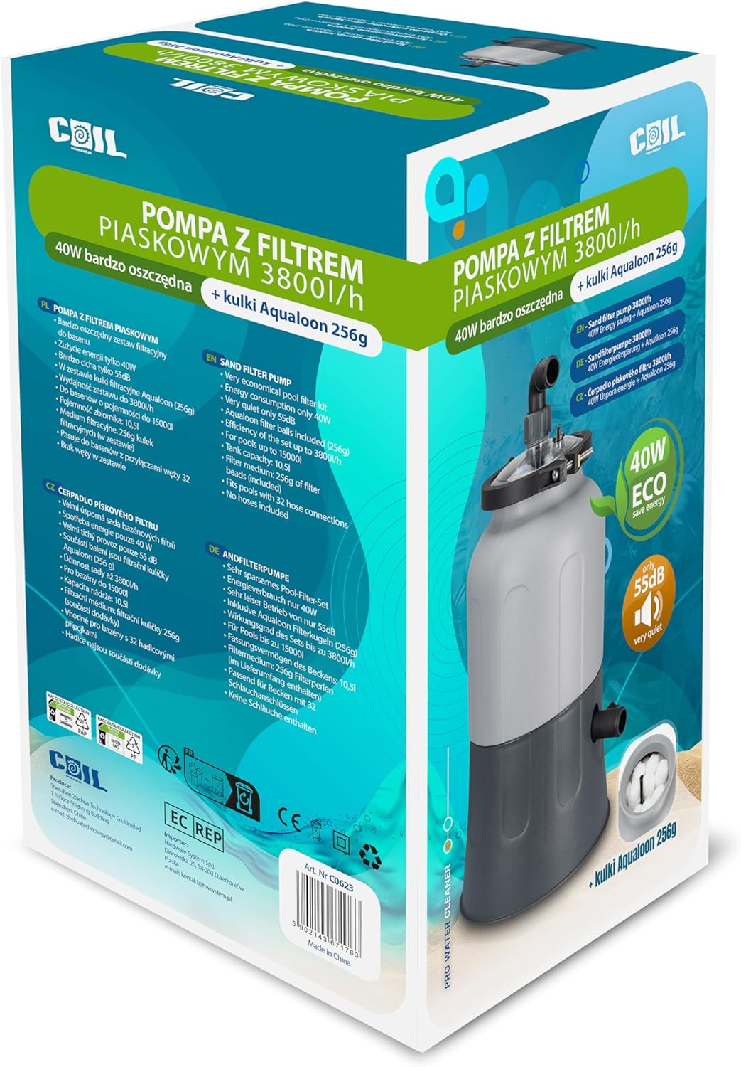 Filterpumpe mit Sand- und Filterbällen (3800 l/h, 40W), Pumpe – 3800 l/h, 40W