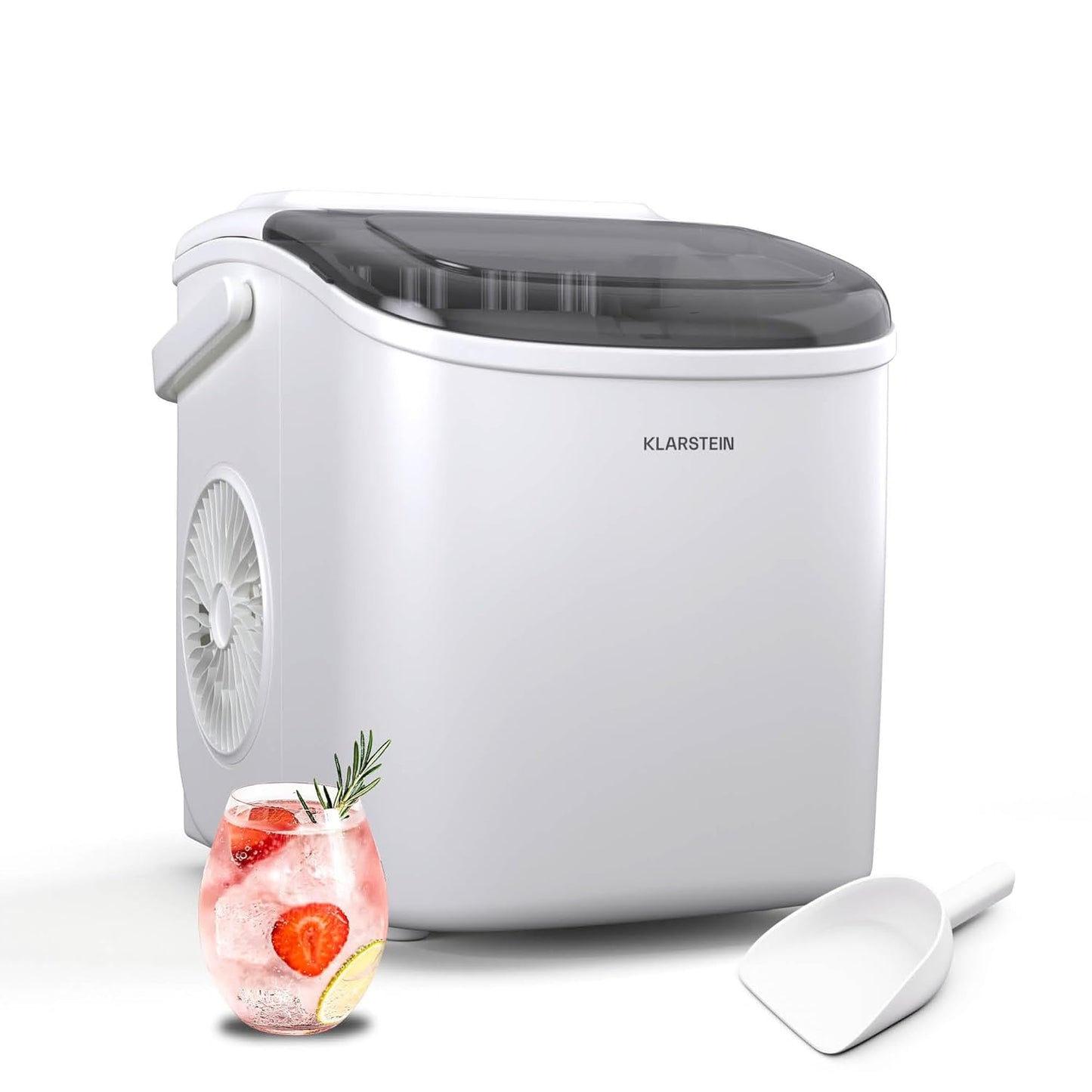 Tragbare Eiswürfelmaschine mit LED-Anzeige, Weiss