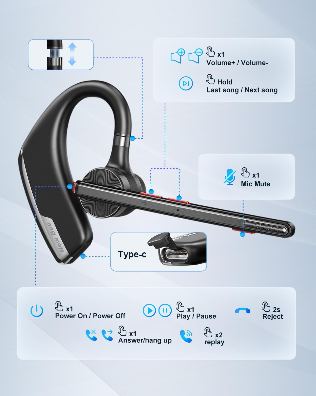 Bluetooth Headset, Schwarz