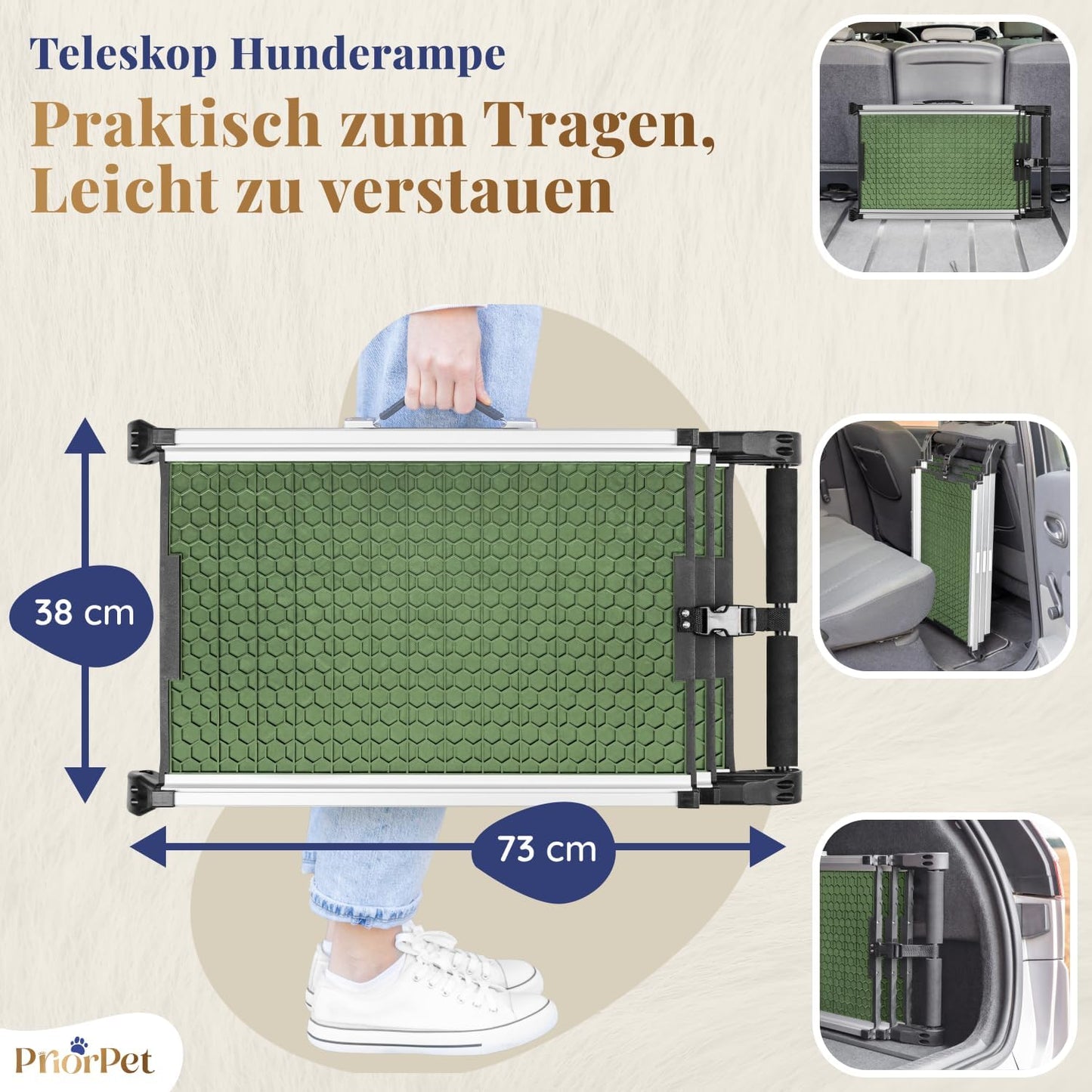 Teleskop-Hunderampe fürs Auto, Forest Green