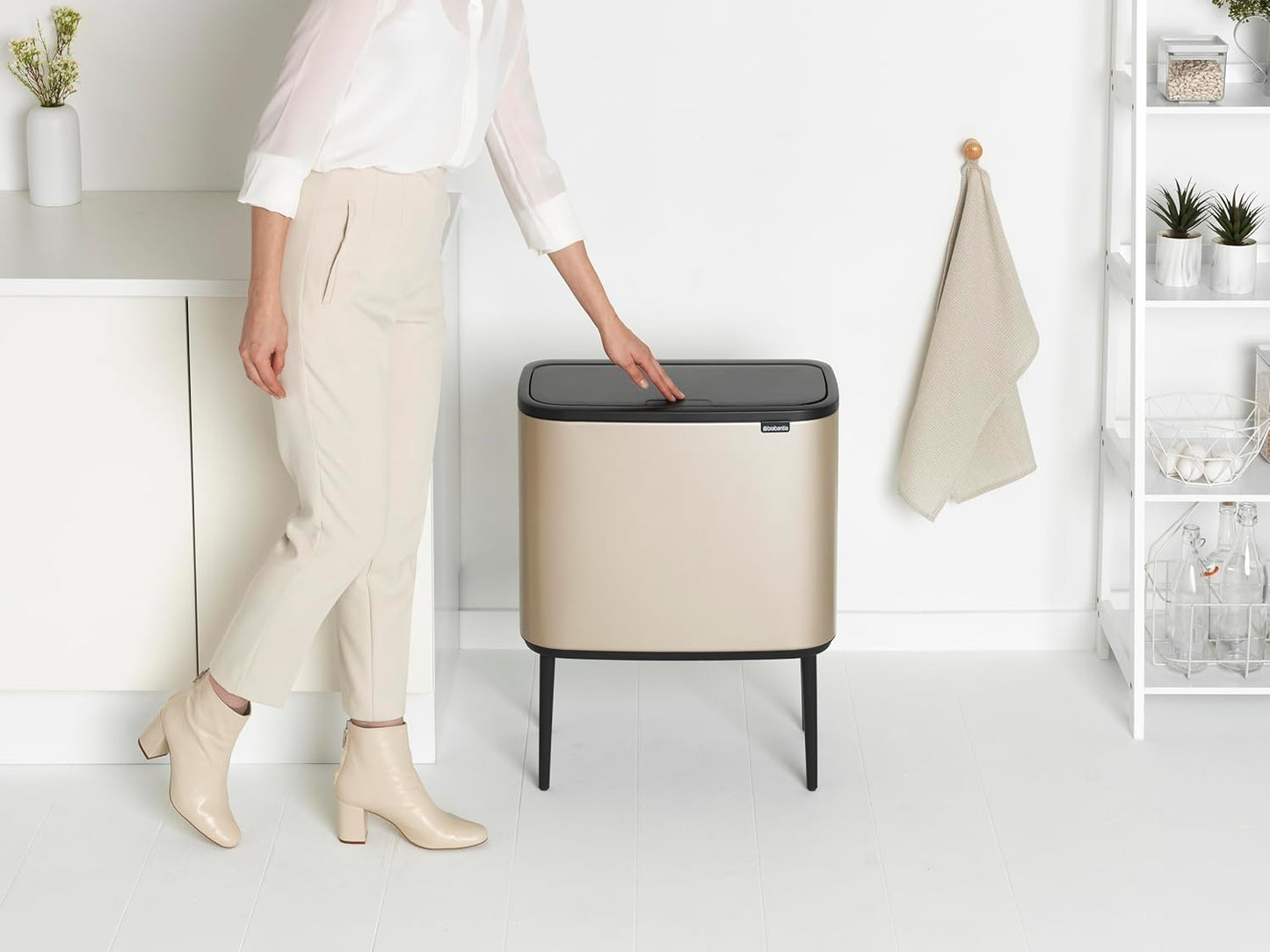 Bo Touch - Recycling Mülleimer mit 3 Fächern (3 x 11L), 3 Inneneimer (3 x 11L) Champagne