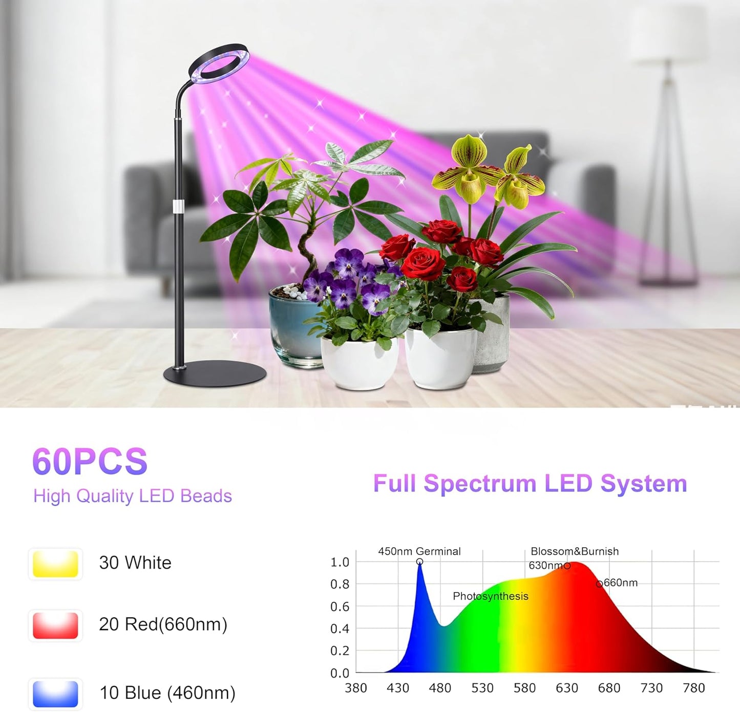 Vollspektrum-Wachstumslicht mit Timer, Schwarz Rgb 1-pack