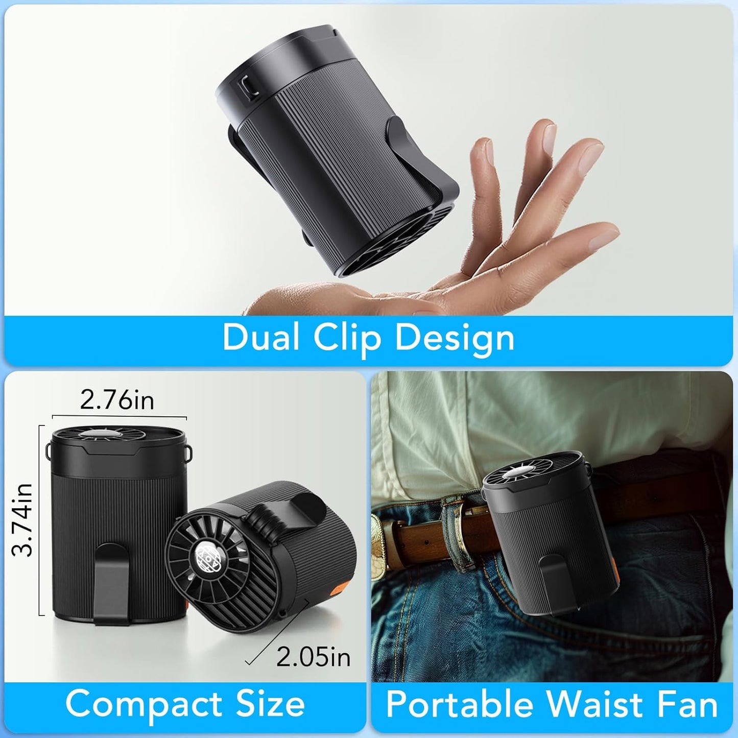 Tragbarer Akku-Ventilator Y1 mit Clip und 4 Stufen, Y1-schwarz