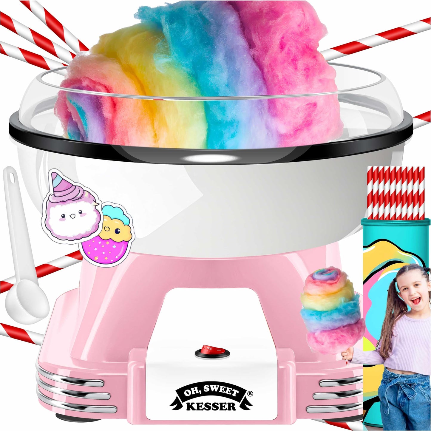 Zuckerwattemaschine Set mit Zubehör, Rosa / Weiß