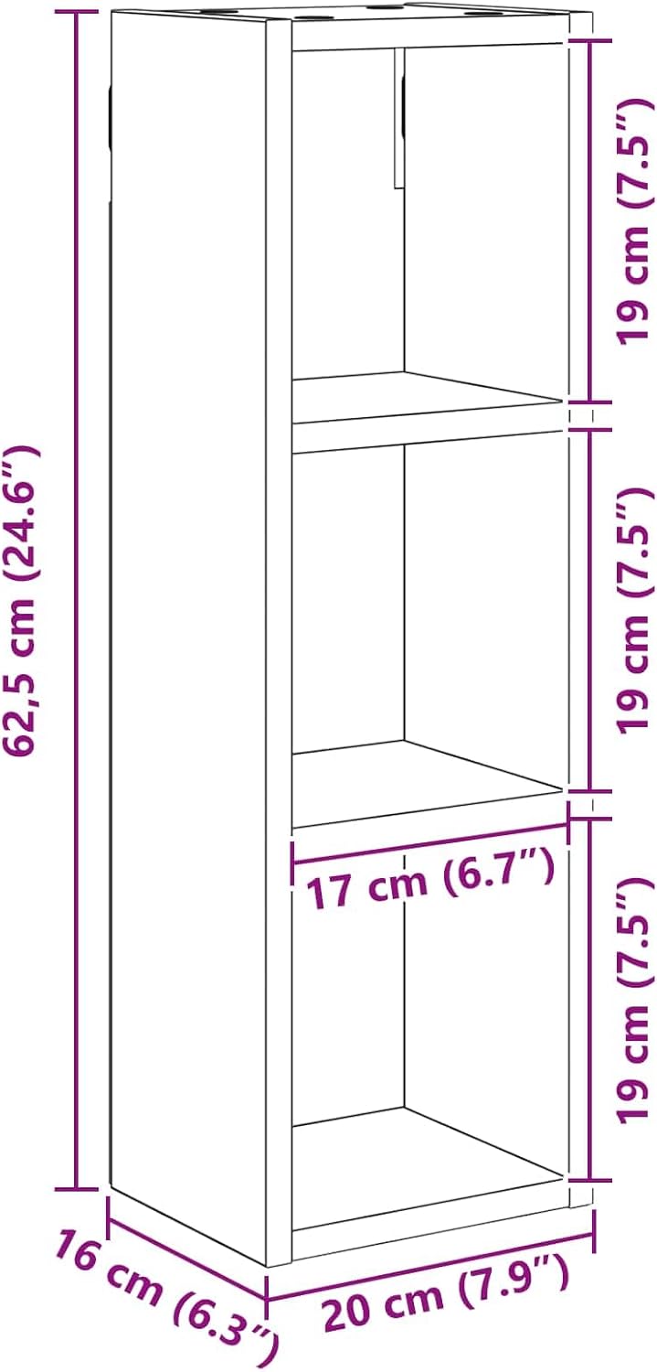 Badezimmer-Wandschrank, Betongrau 20 x 16 x 62,5 cm