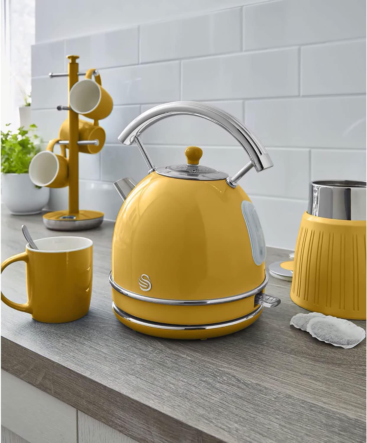 Retro Wasserkocher 1,8L Kabellos, Gelb