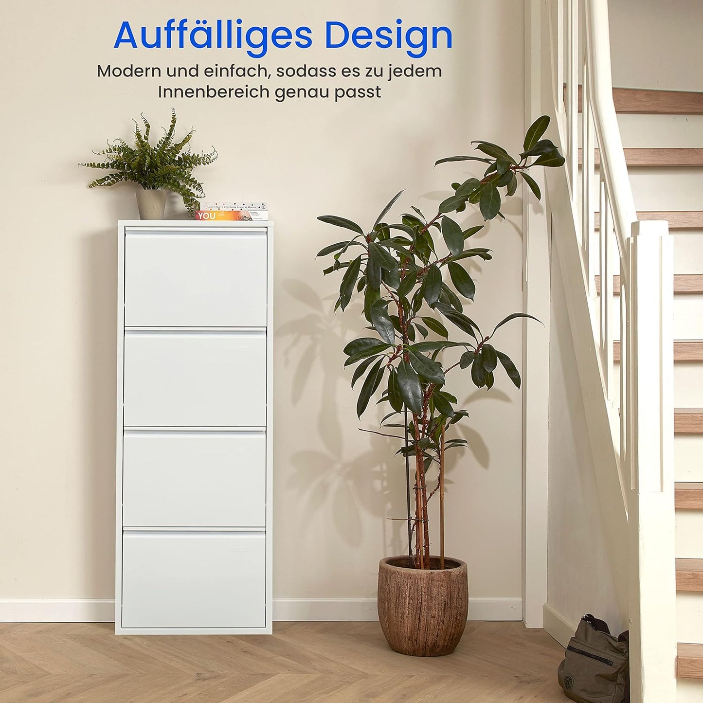 Schuhregal mit 4 Klappen für Wandmontage, 4 Klappen Weiß