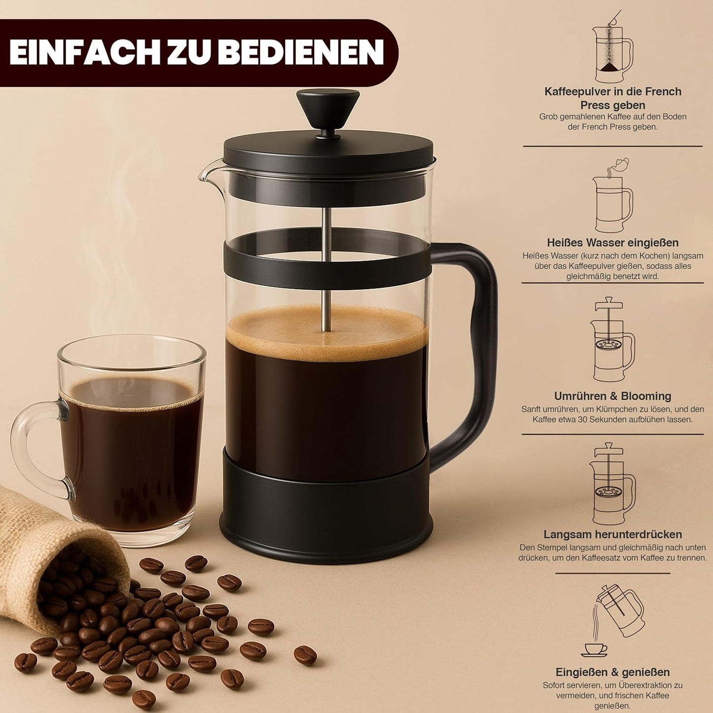 French Press, 600 ml Schwarz