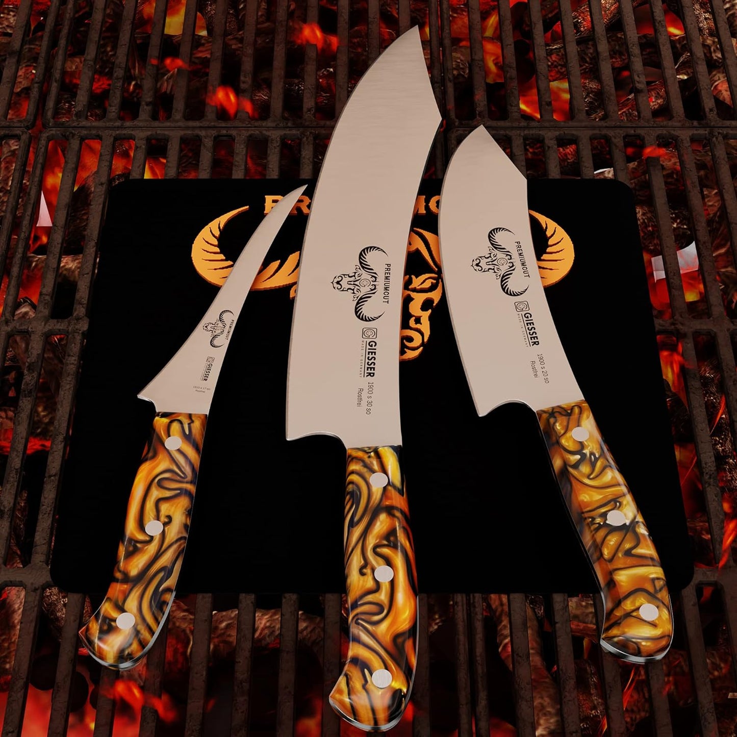 PremiumCut Messer Set, Spicy Orange / 3 Teilig - BBQ