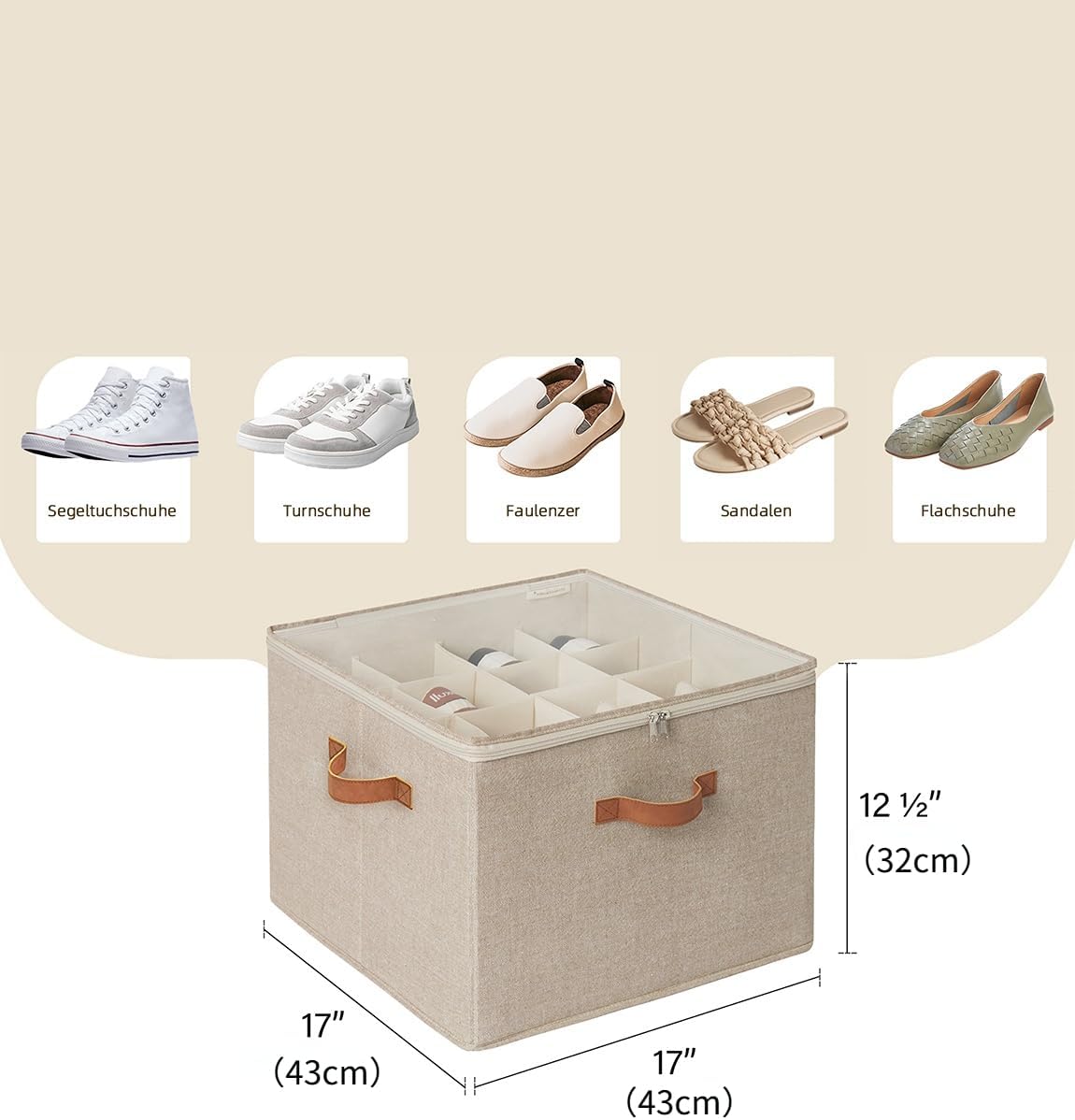 Schuhorganizer mit Deckel, Mischung aus Braun und Beige 43 x 43 x 32 cm