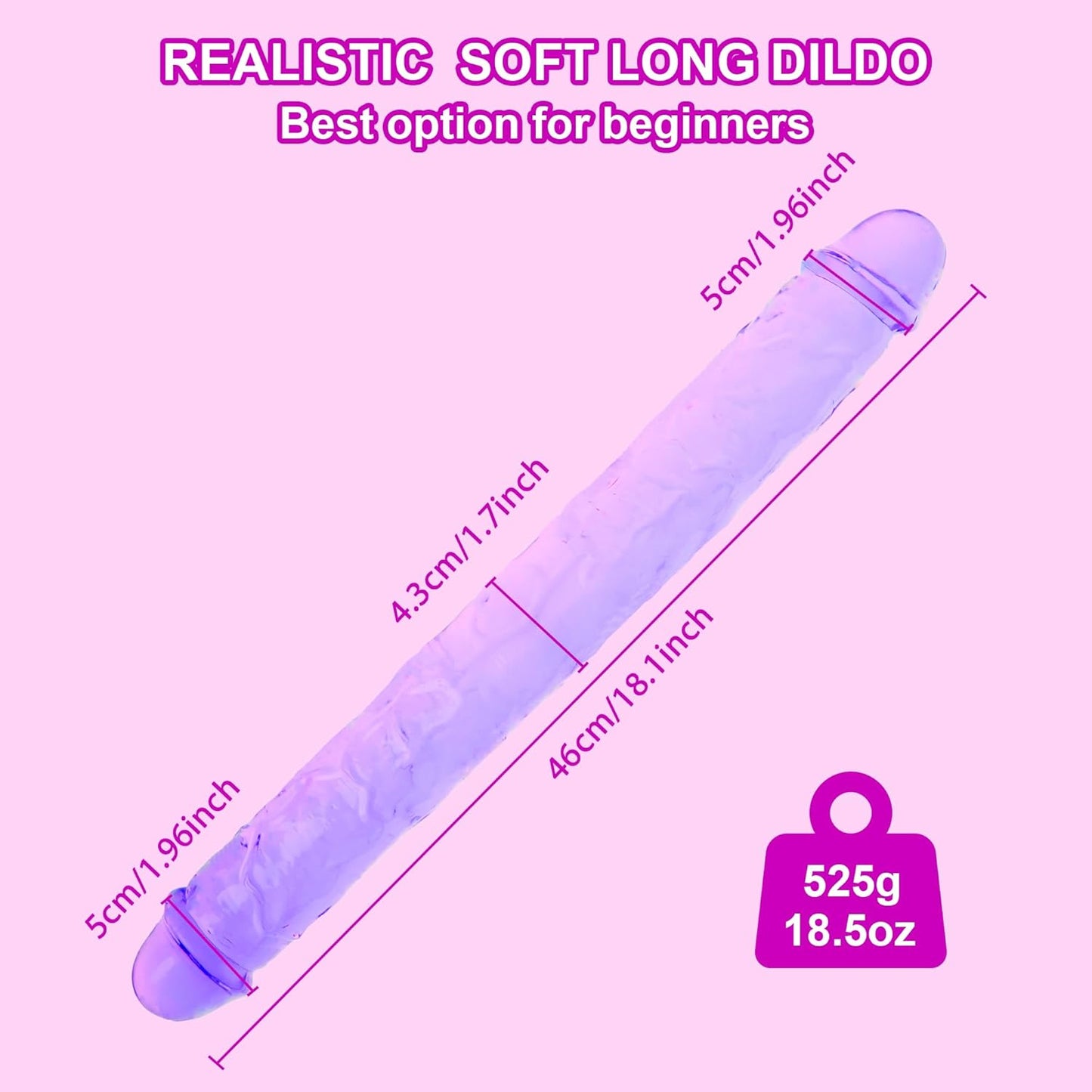 Flexibler Doppel-Dildo Kristall Jelly, Lila 46 cm