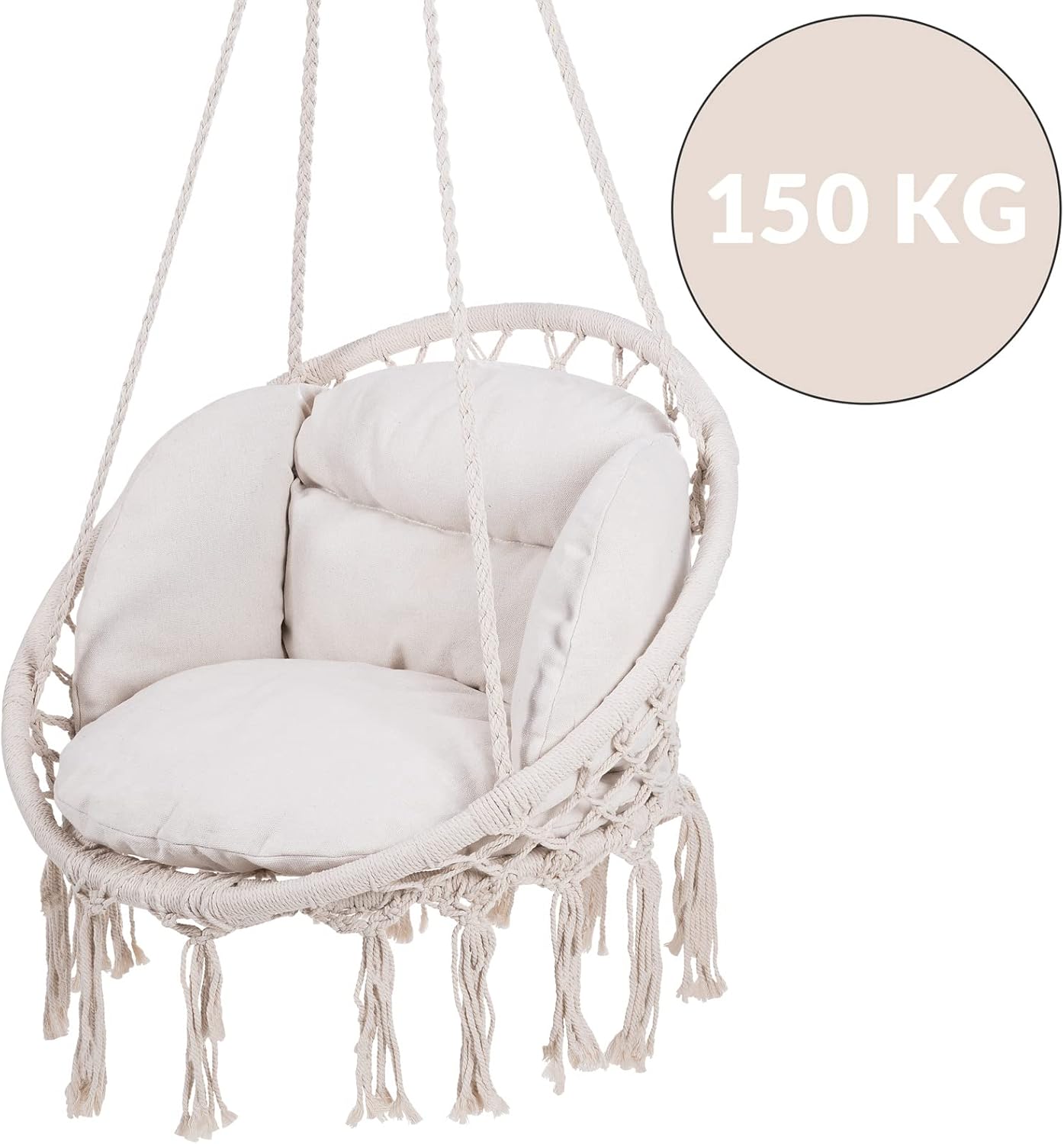 Hängesessel im Boho Stil, Creme
