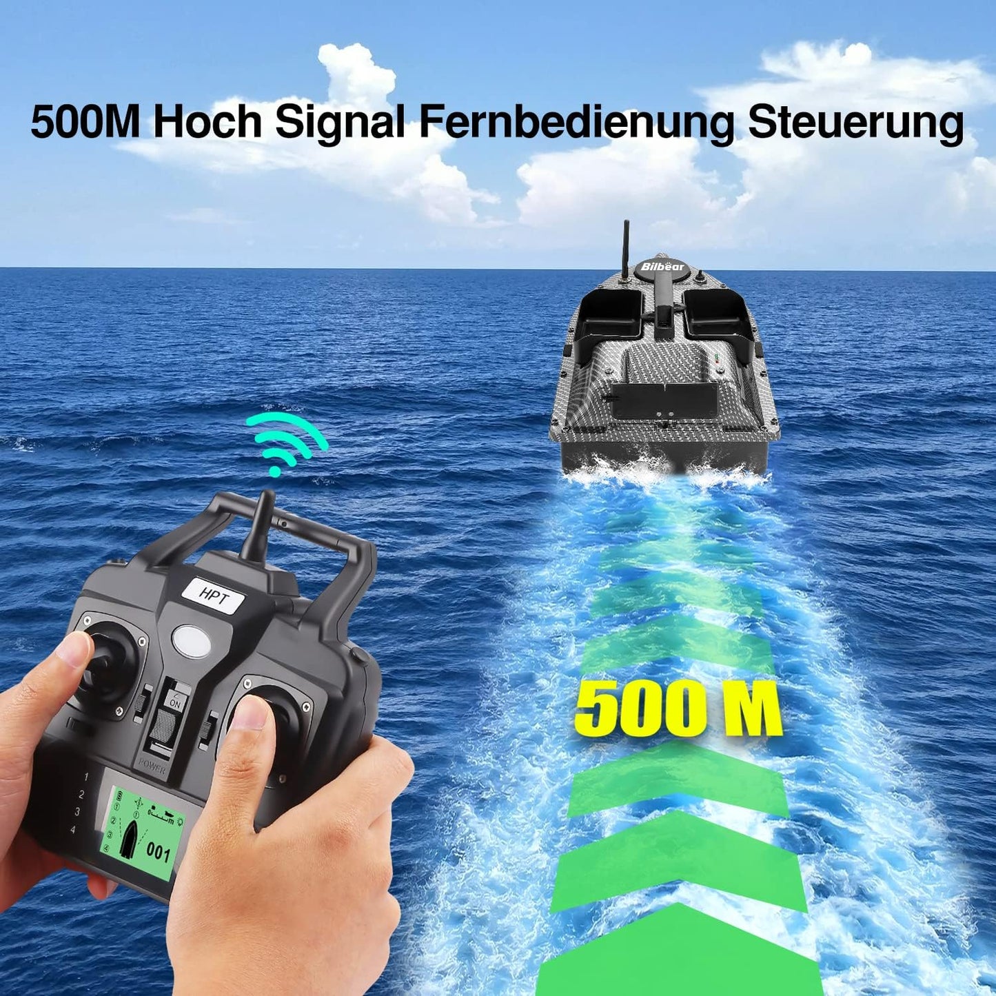 RC Futterboot fürs Karpfenangeln – mit GPS & 3 Futtertrichtern, Kohlenschwarz Boot