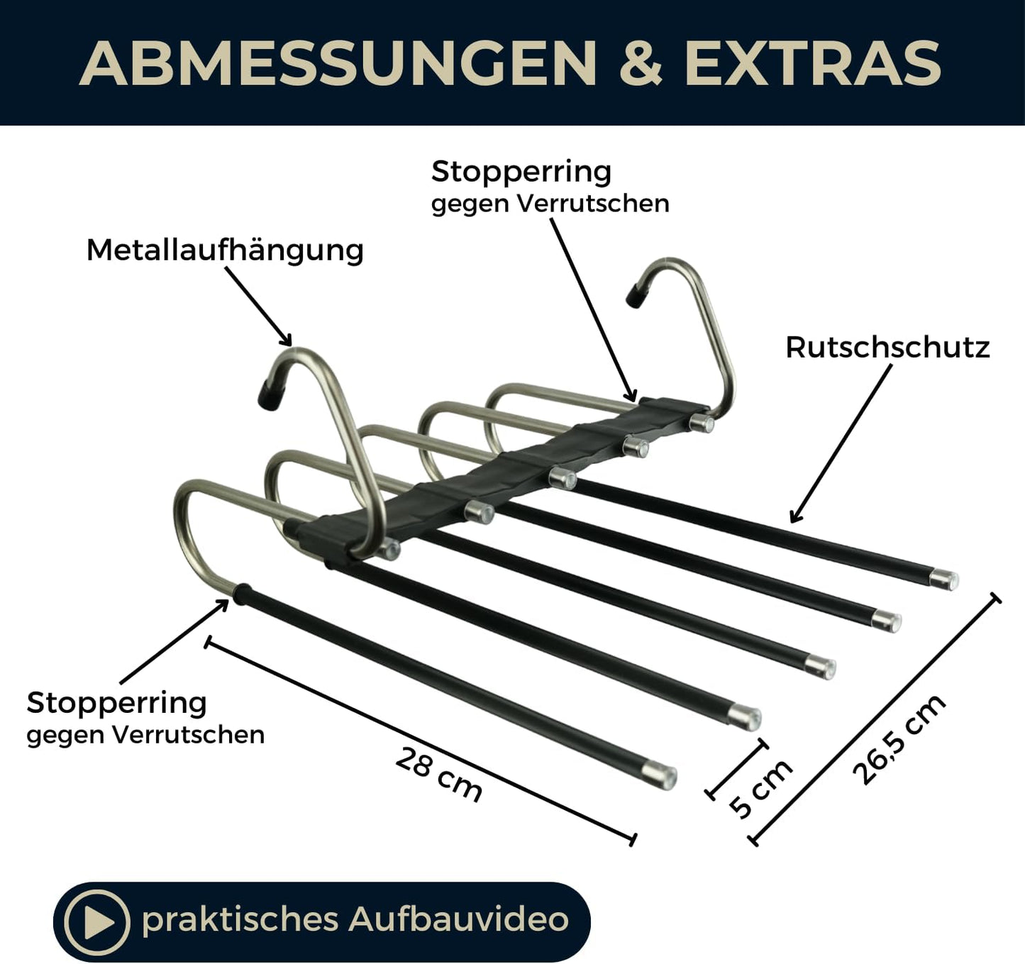 Hosenbügel mit Rutschschutz, Schwarz 34B x 42H cm
