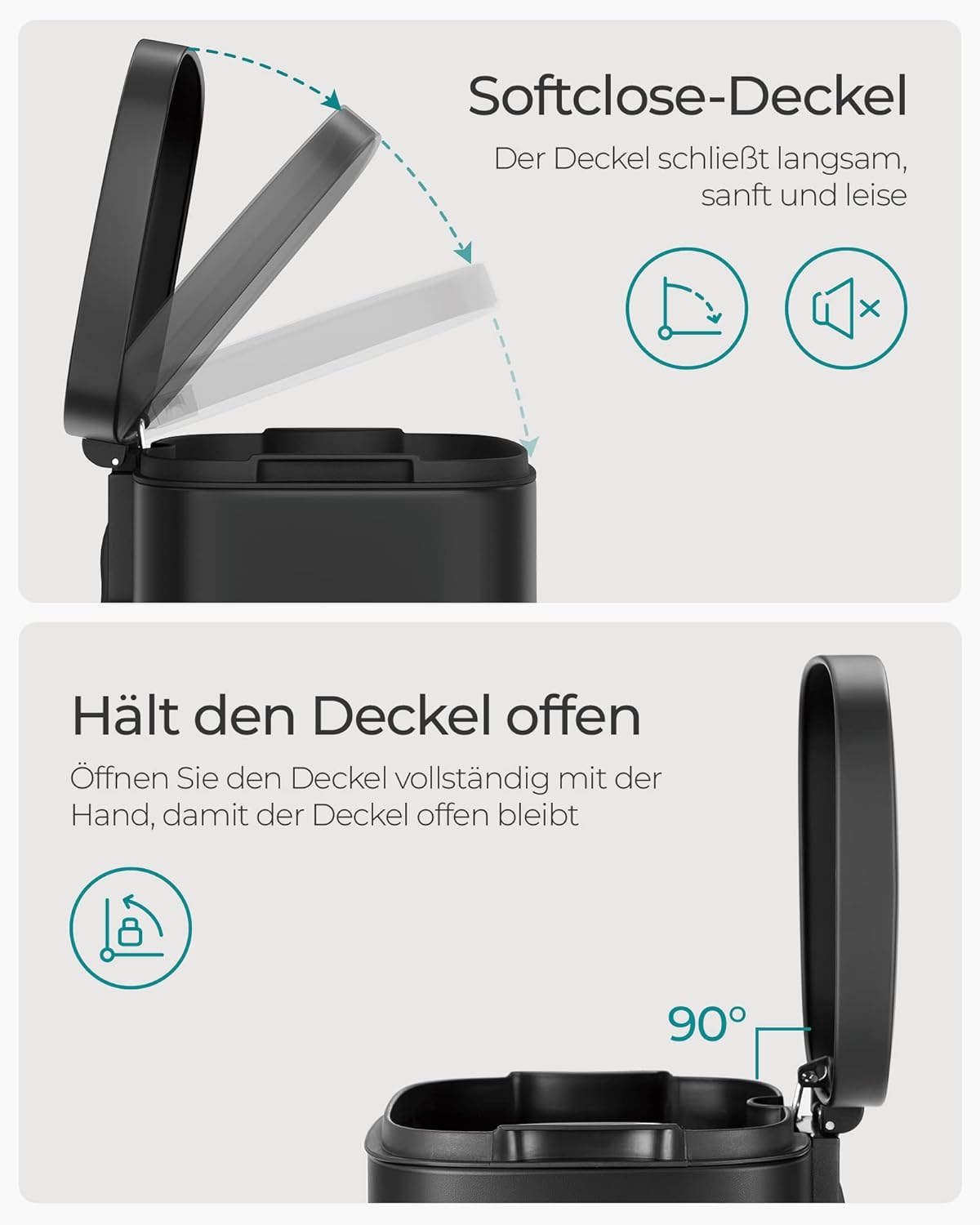 Mülleimer mit Softclose und Fusspedal, 30 Liter, Schwarz