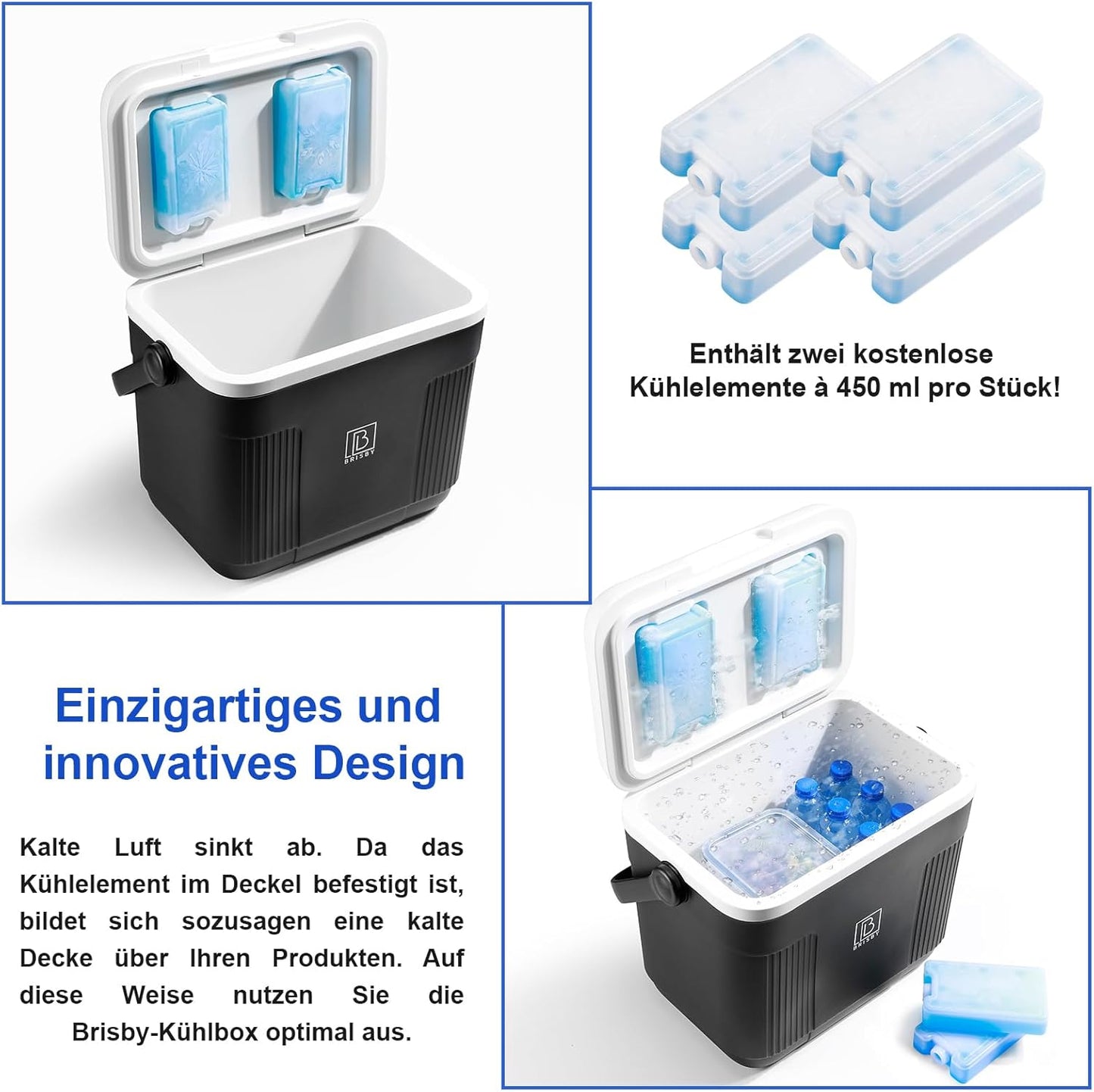 Kompakte Kühlbox mit Kühlakkus, 22 Liter - Schwarz