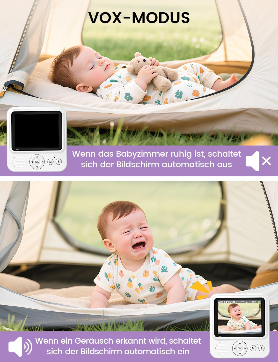 Babyphone mit Kamera und 2-Wege-Audio, 2.8 Zoll