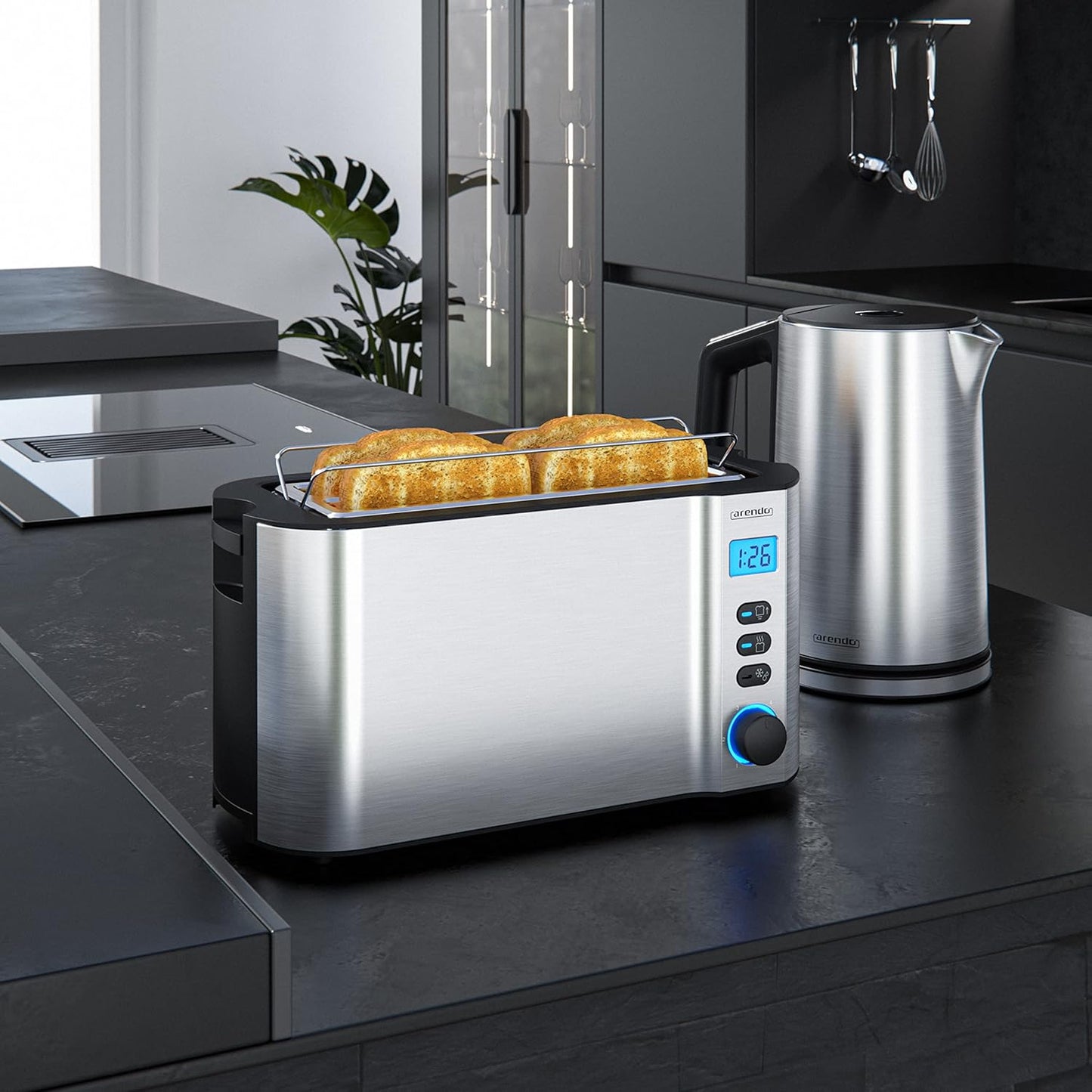 Wasserkocher mit Toaster-Set (4 Scheiben), C: Silber