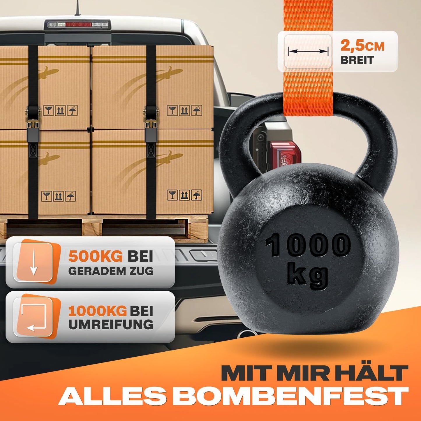 Spanngurte mit Ratsche 4er-Set 6m, Orange 6m