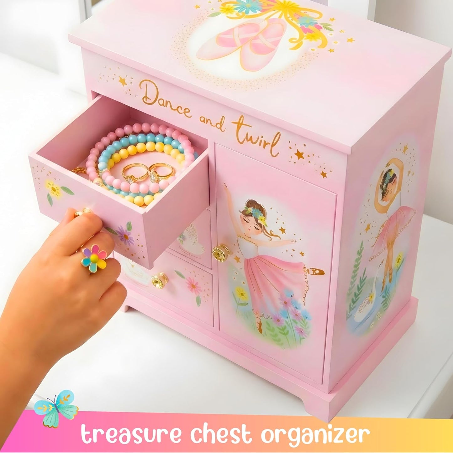 Musikbox mit 3 Schubladen & Ballerina-Figur, Wirbelnde Ballerina