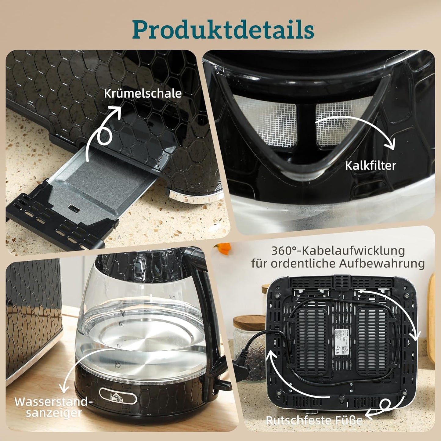 Wasserkocher-Toaster-Set mit Schnellkochfunktion