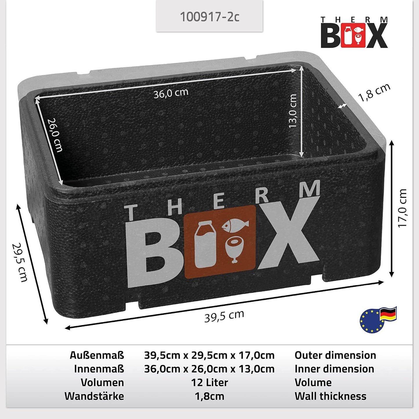 Thermobox mit Kühlakkus, 12L | 2 x Kühlakku | 39x29x17cm