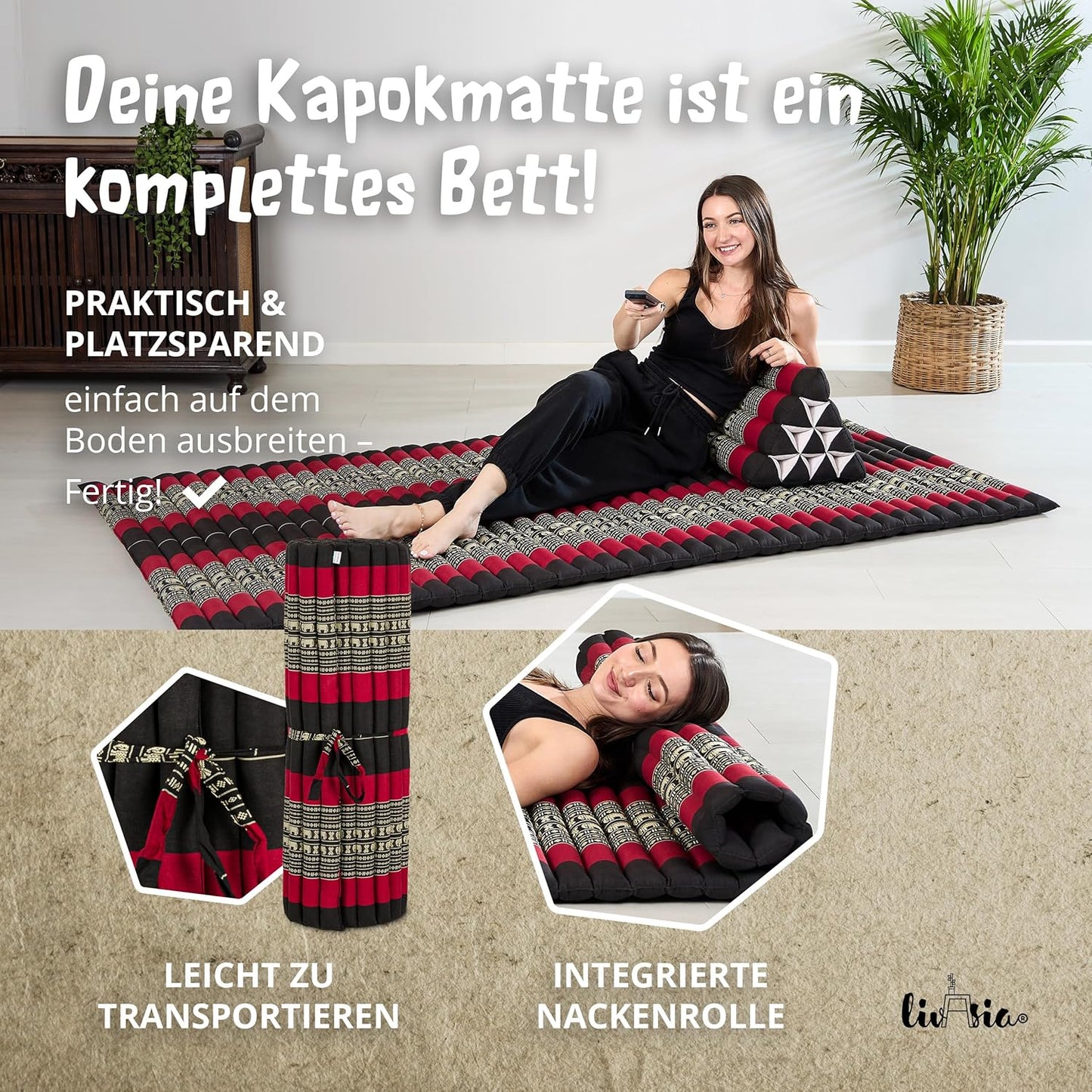 Rollmatratze 200x110 cm, L (200 x 110 cm) Schwarz/Elefanten