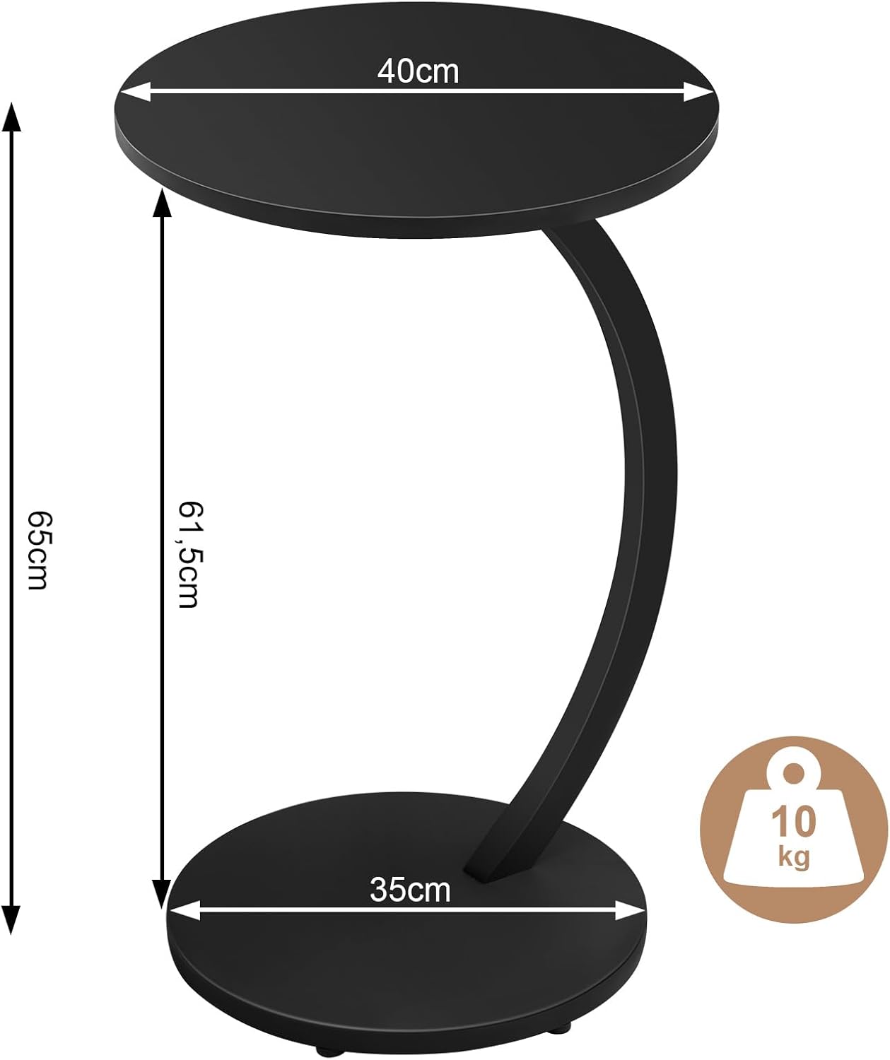 Beistelltisch C-Form mit Metallgestell, Schwarz
