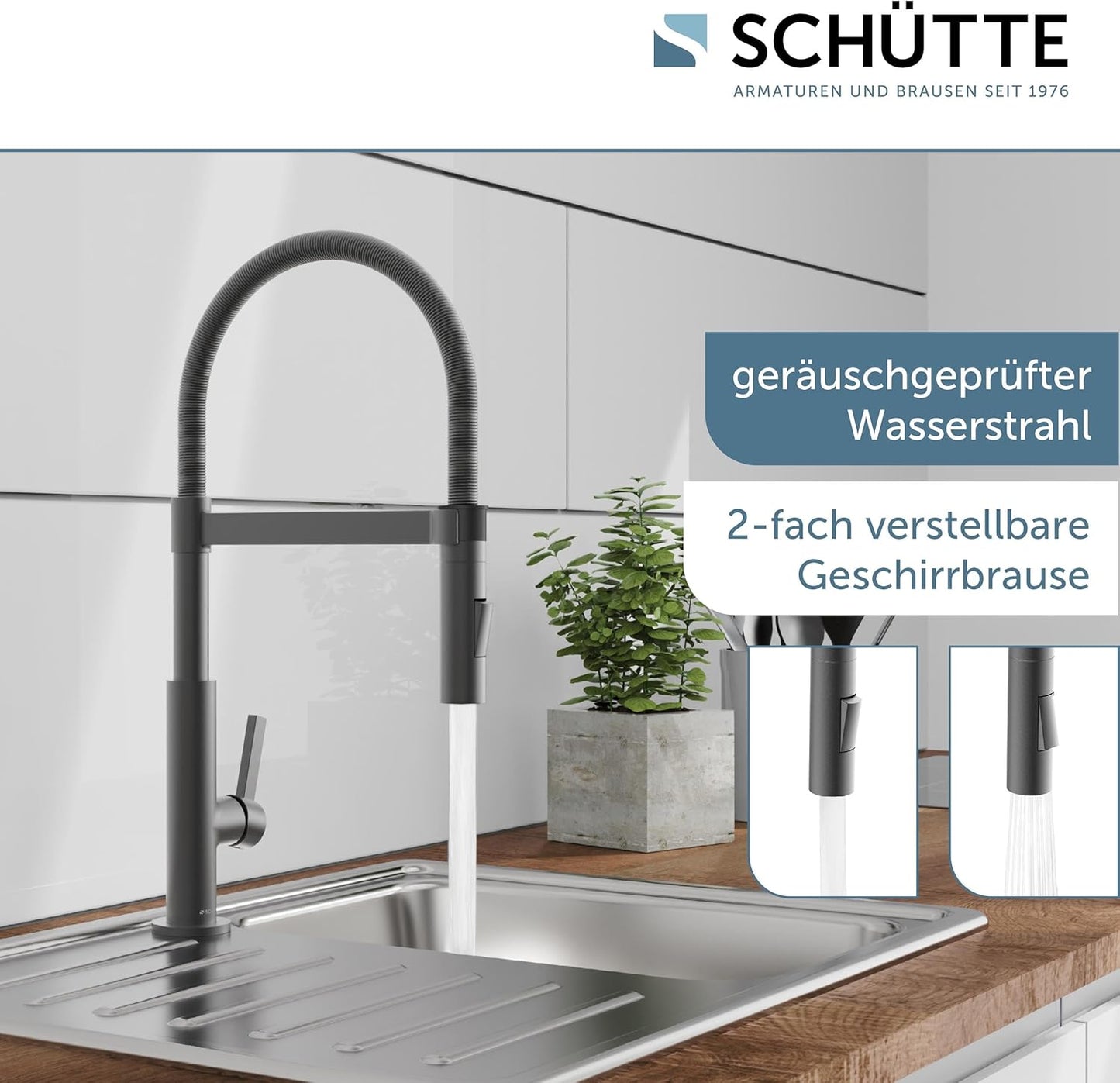 Küchenarmatur mit ausziehbarer Geschirrbrause, Graphit