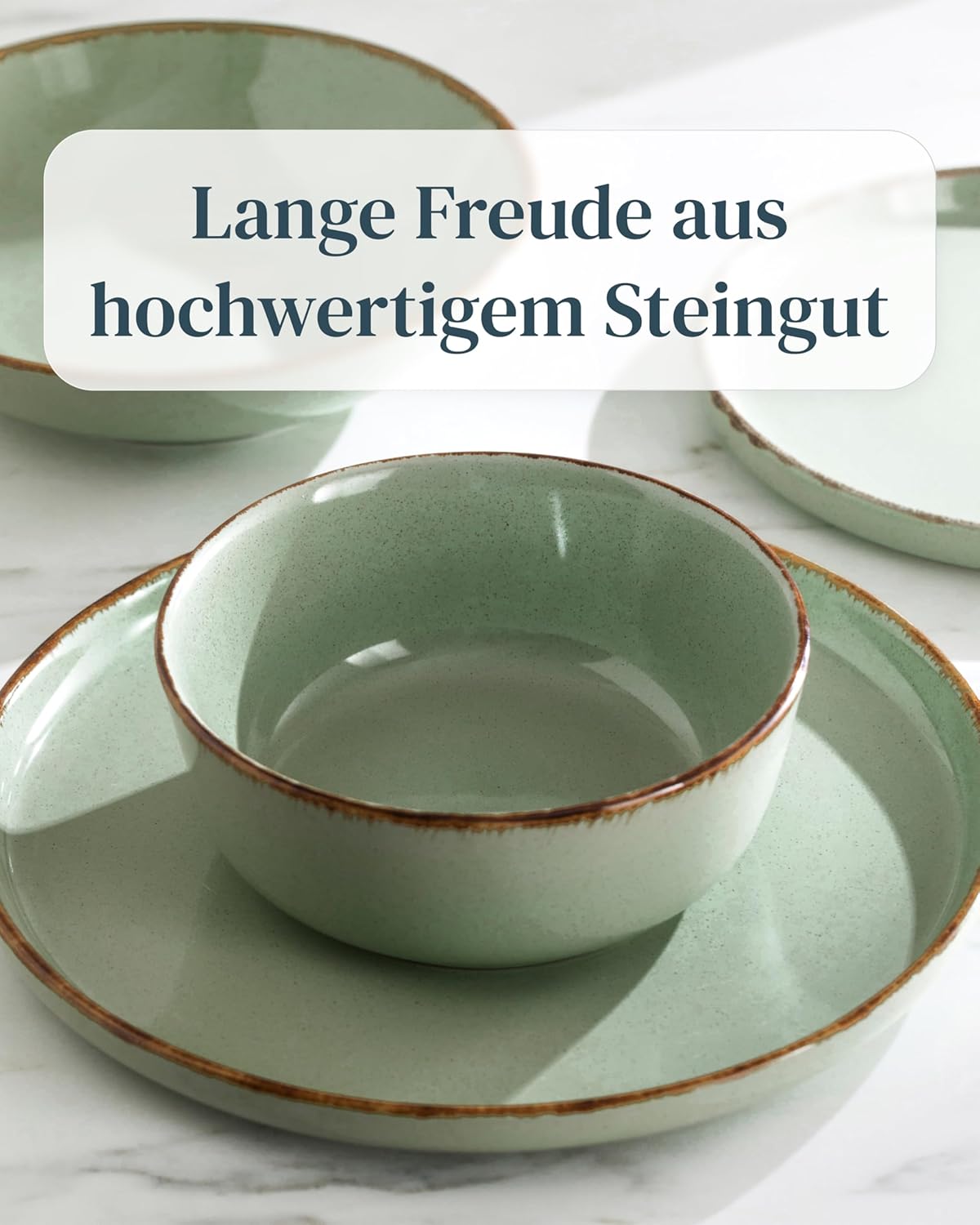Suppenteller-Set im Landhausstil, Tiefe Teller (6x) Mintgrün