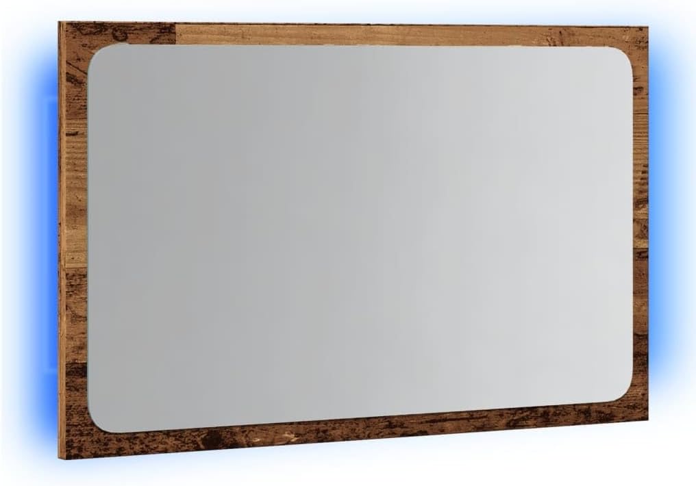Badspiegel mit LED-Leuchten, Wandmontage 60x38 cm, Altholz