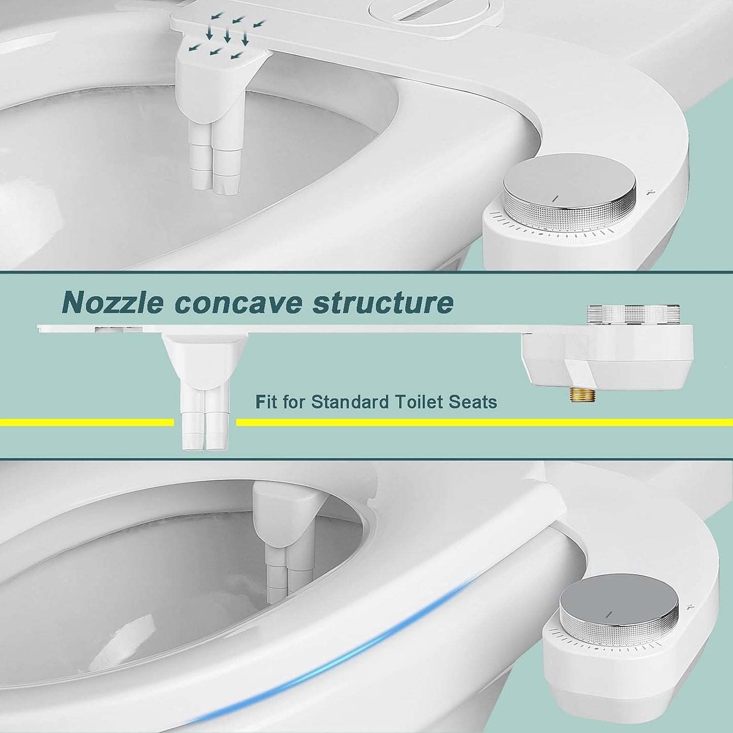 Bidet Toilettenaufsatz Links mit Doppel-Düsen, Linkes Silber