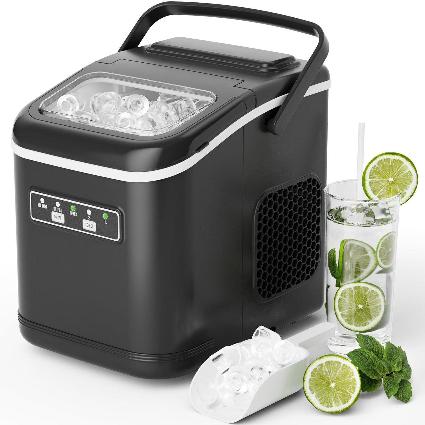 Eiswürfelmaschine mit Selbstreinigungsfunktion, Schwarz