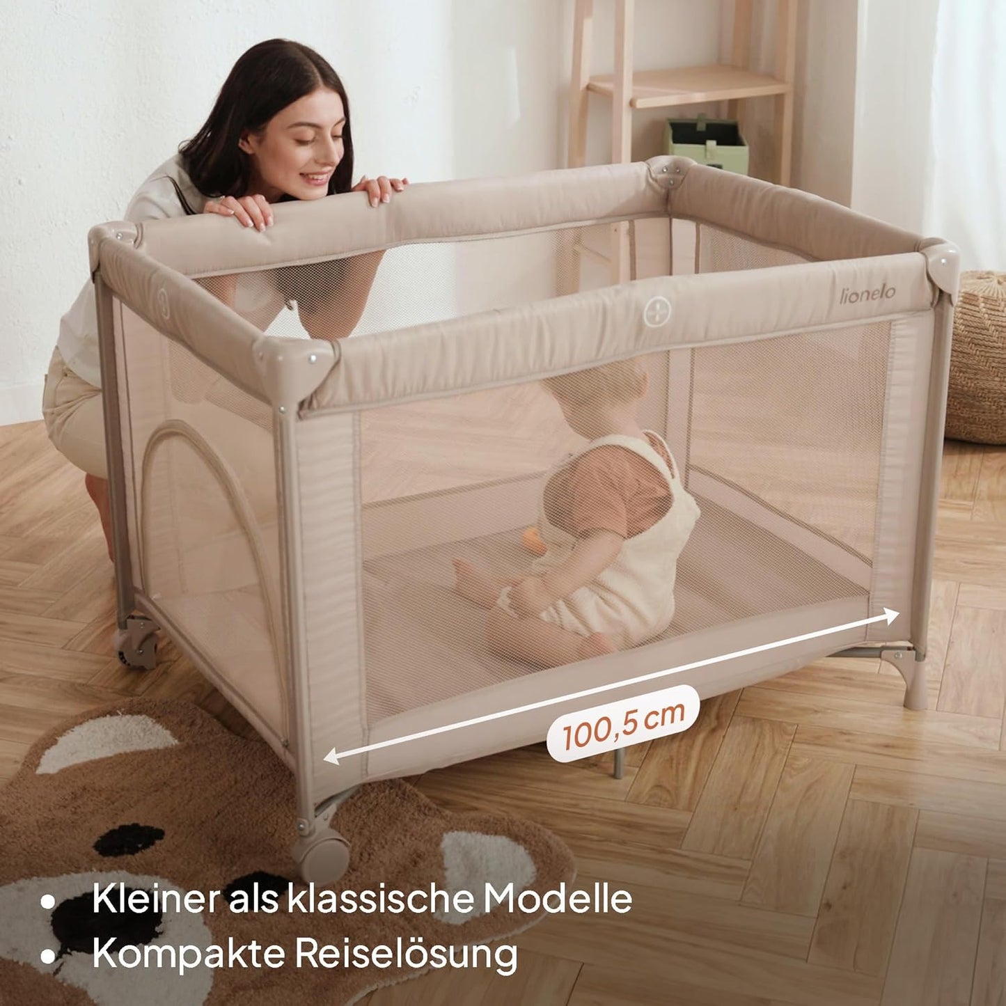 Amelie Baby-Reisebett faltbar mit Matratze, Grau